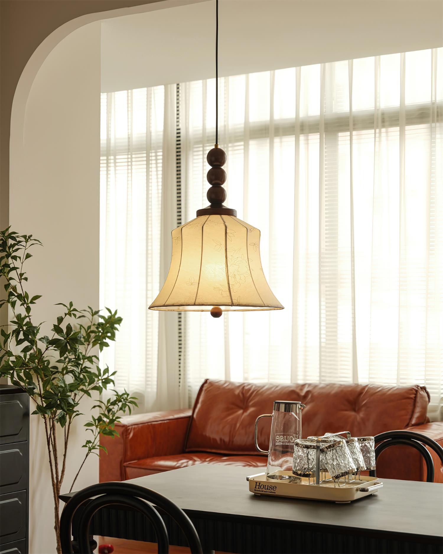 Materia Pendant Lamp Line Art Floral Wood Rustic - Letslighting