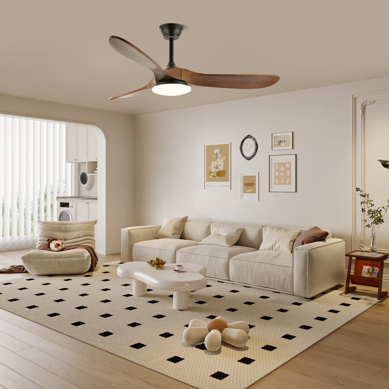 Plafonnier ventilateur Velix finition Grain de bois Noyer
