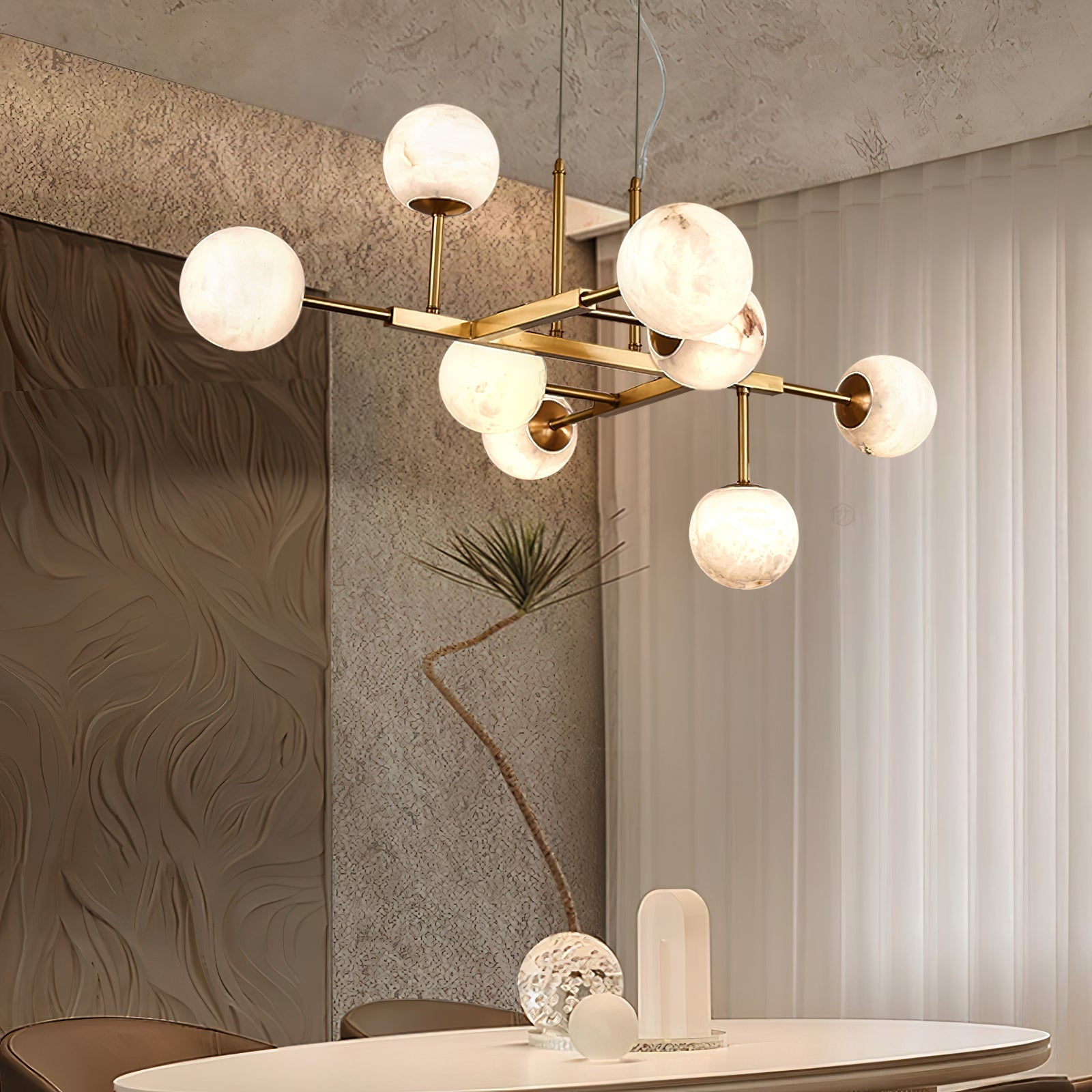 Zovenel Premium Nordic Brass Alabaster Chandelier - Lamp Copper