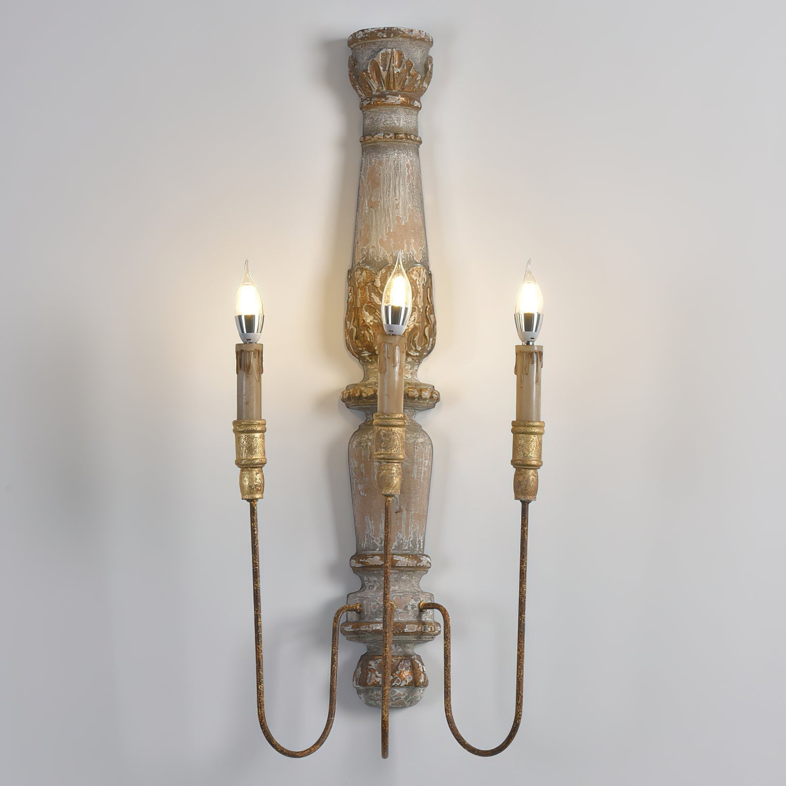 Vevenir Vintage Industrial Candle Wood Metal Wall Lamp - Lamp Copper