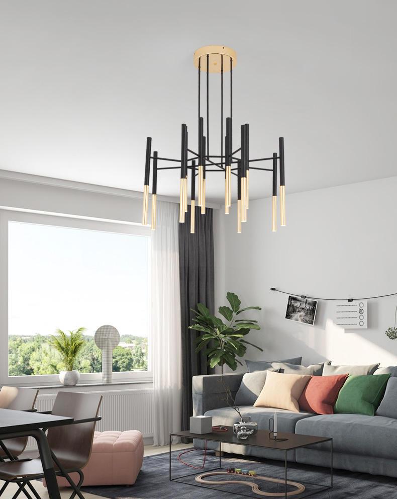Solara Lustre Moderne Tiges Noir Or - Neutralighting