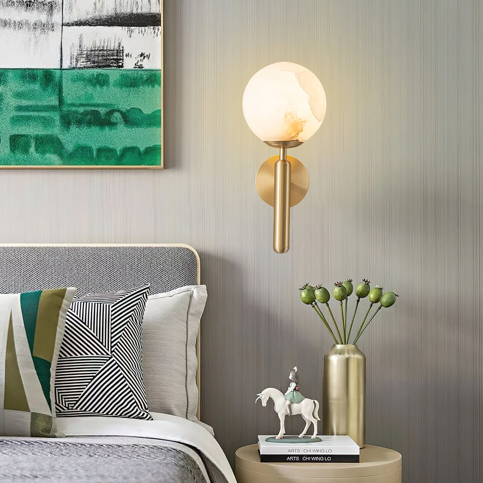 Orlaeila Modern Minimalist Brass Alabaster Wall Lamp - Lamp Copper