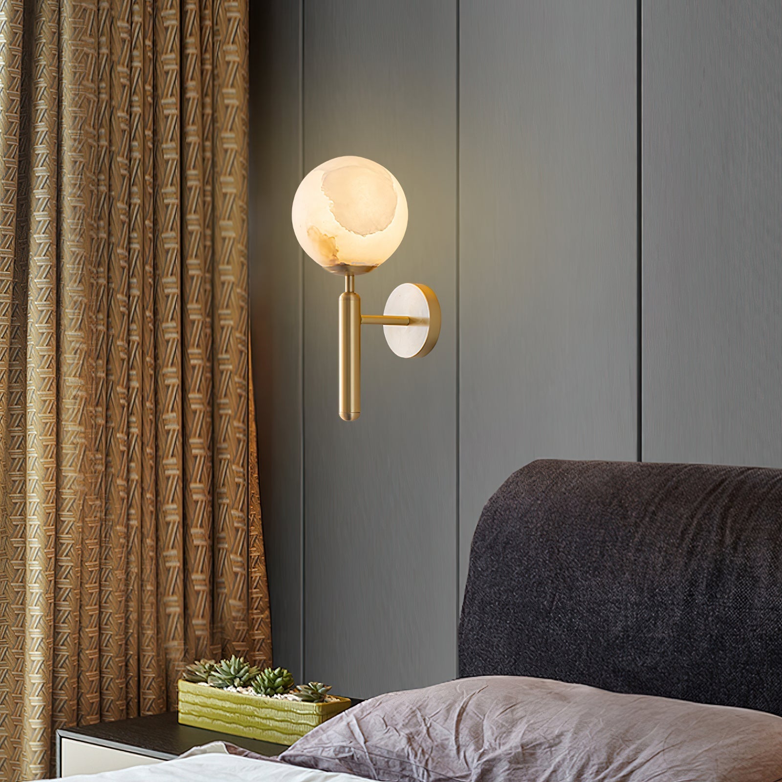 Orlaeila Modern Minimalist Brass Alabaster Wall Lamp - Lamp Copper