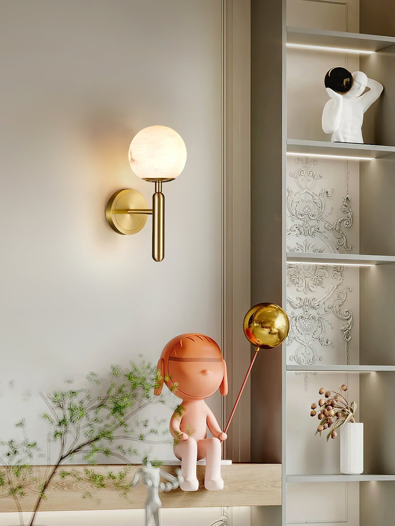 Orlaeila Modern Minimalist Brass Alabaster Wall Lamp - Lamp Copper