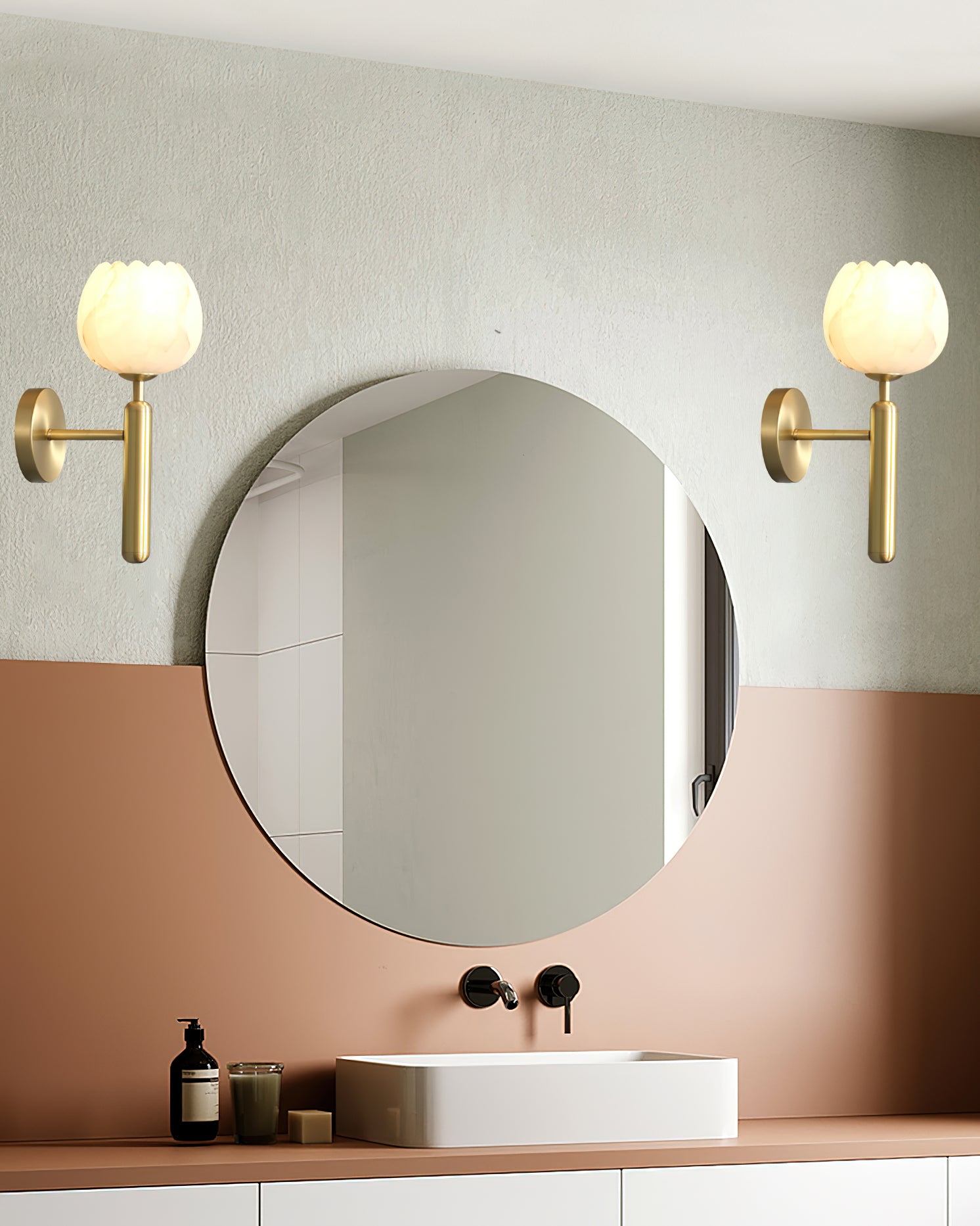Orlaeila Modern Minimalist Brass Alabaster Wall Lamp - Lamp Copper