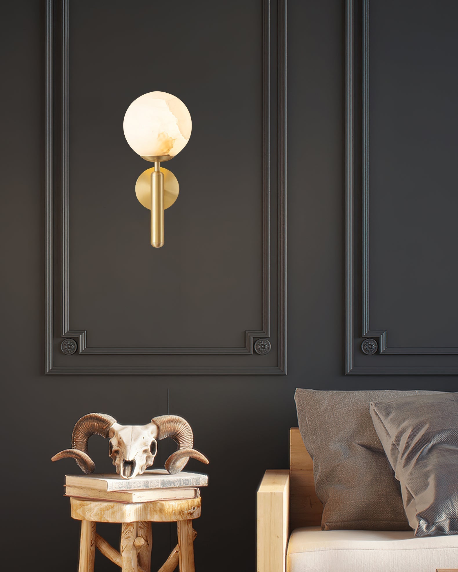 Orlaeila Modern Minimalist Brass Alabaster Wall Lamp - Lamp Copper