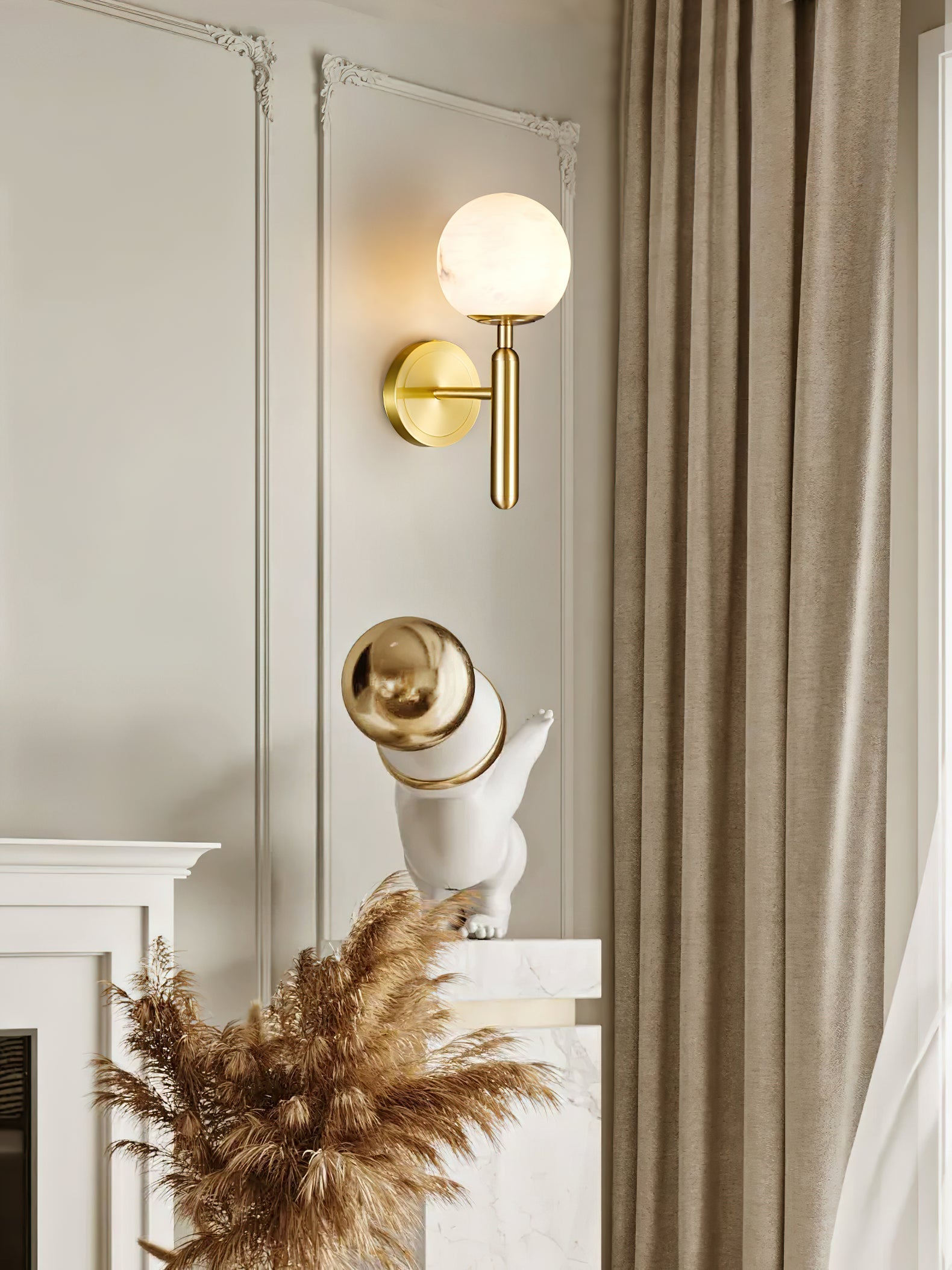 Orlaeila Modern Minimalist Brass Alabaster Wall Lamp - Lamp Copper