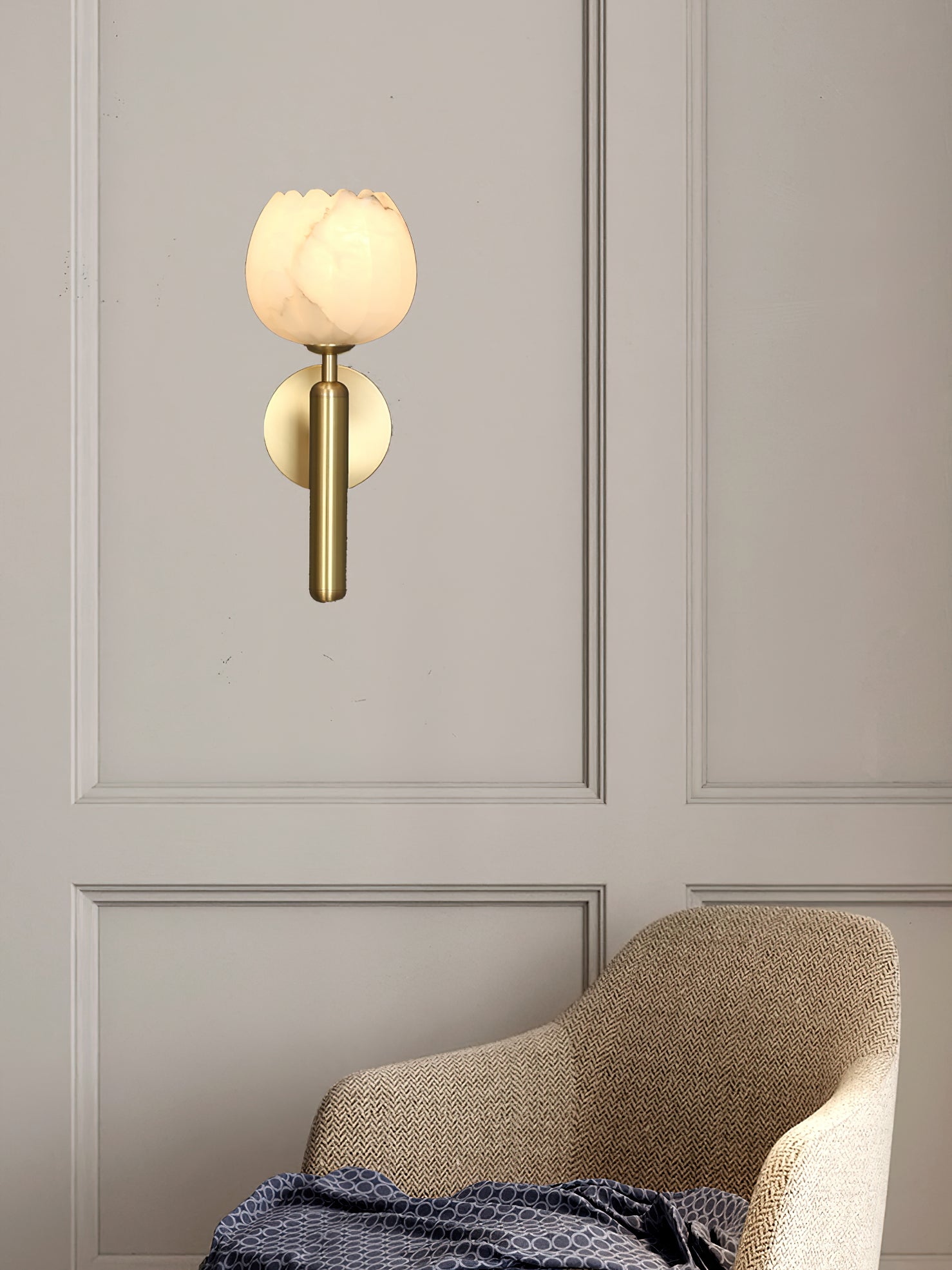 Orlaeila Modern Minimalist Brass Alabaster Wall Lamp - Lamp Copper