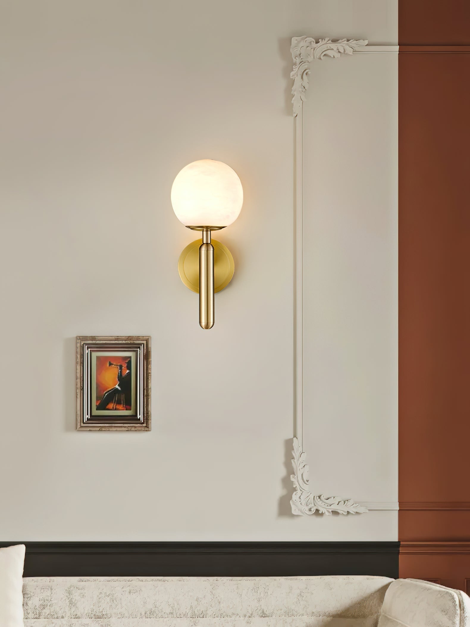 Orlaeila Modern Minimalist Brass Alabaster Wall Lamp - Lamp Copper