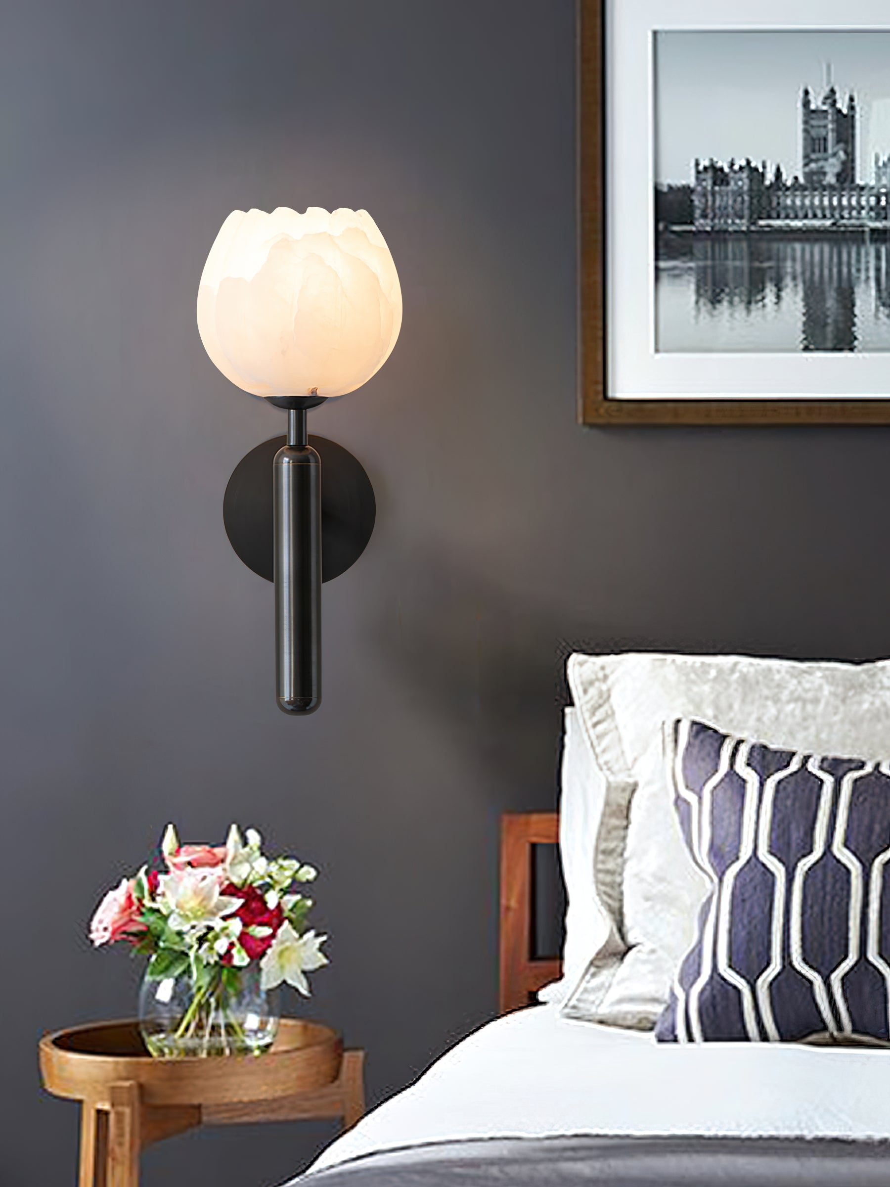 Orlaeila Modern Minimalist Brass Alabaster Wall Lamp - Lamp Copper