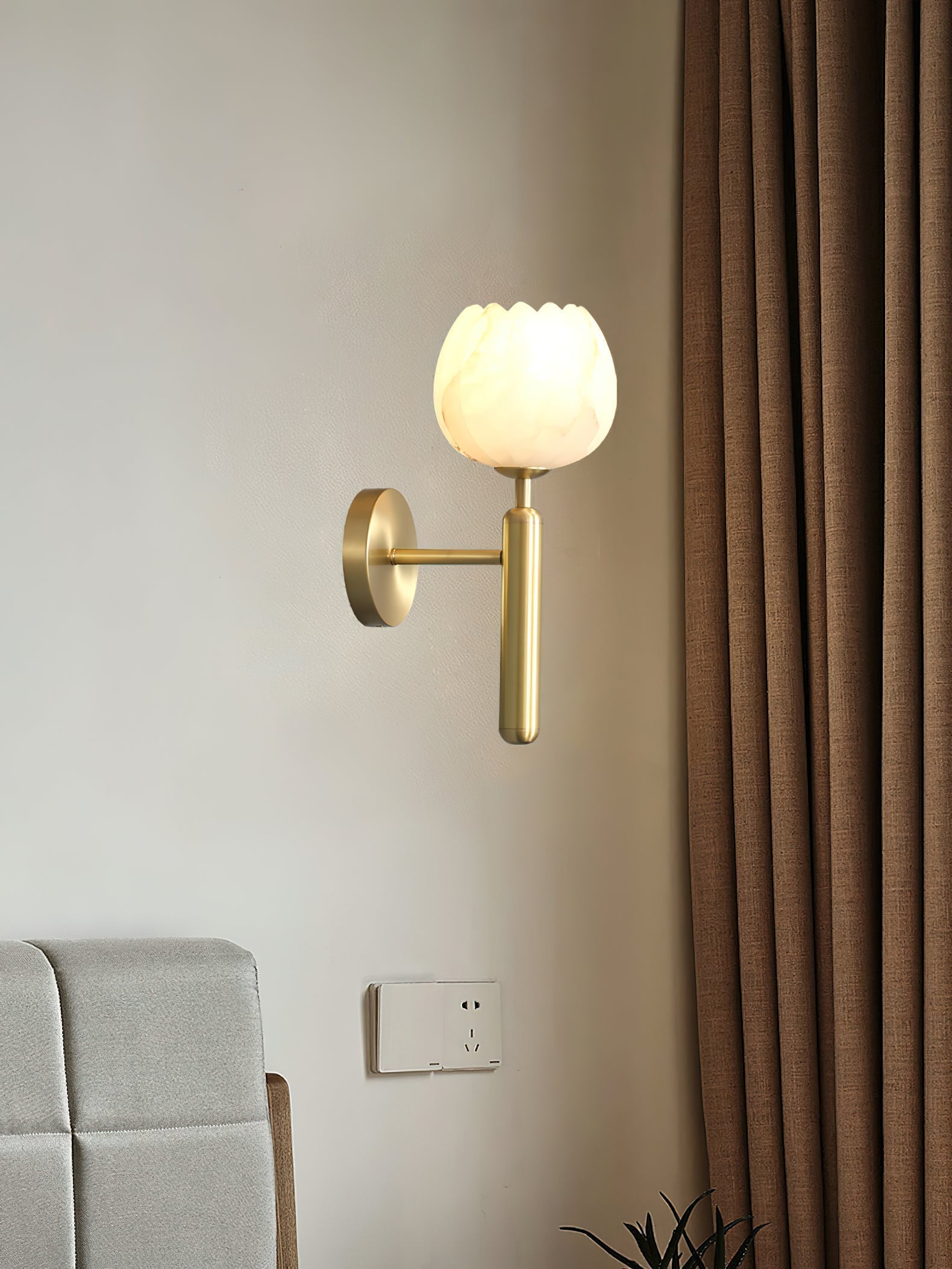 Orlaeila Modern Minimalist Brass Alabaster Wall Lamp - Lamp Copper