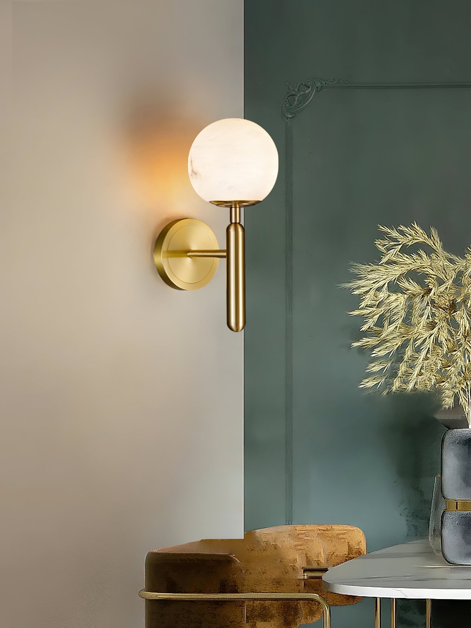Orlaeila Modern Minimalist Brass Alabaster Wall Lamp - Lamp Copper