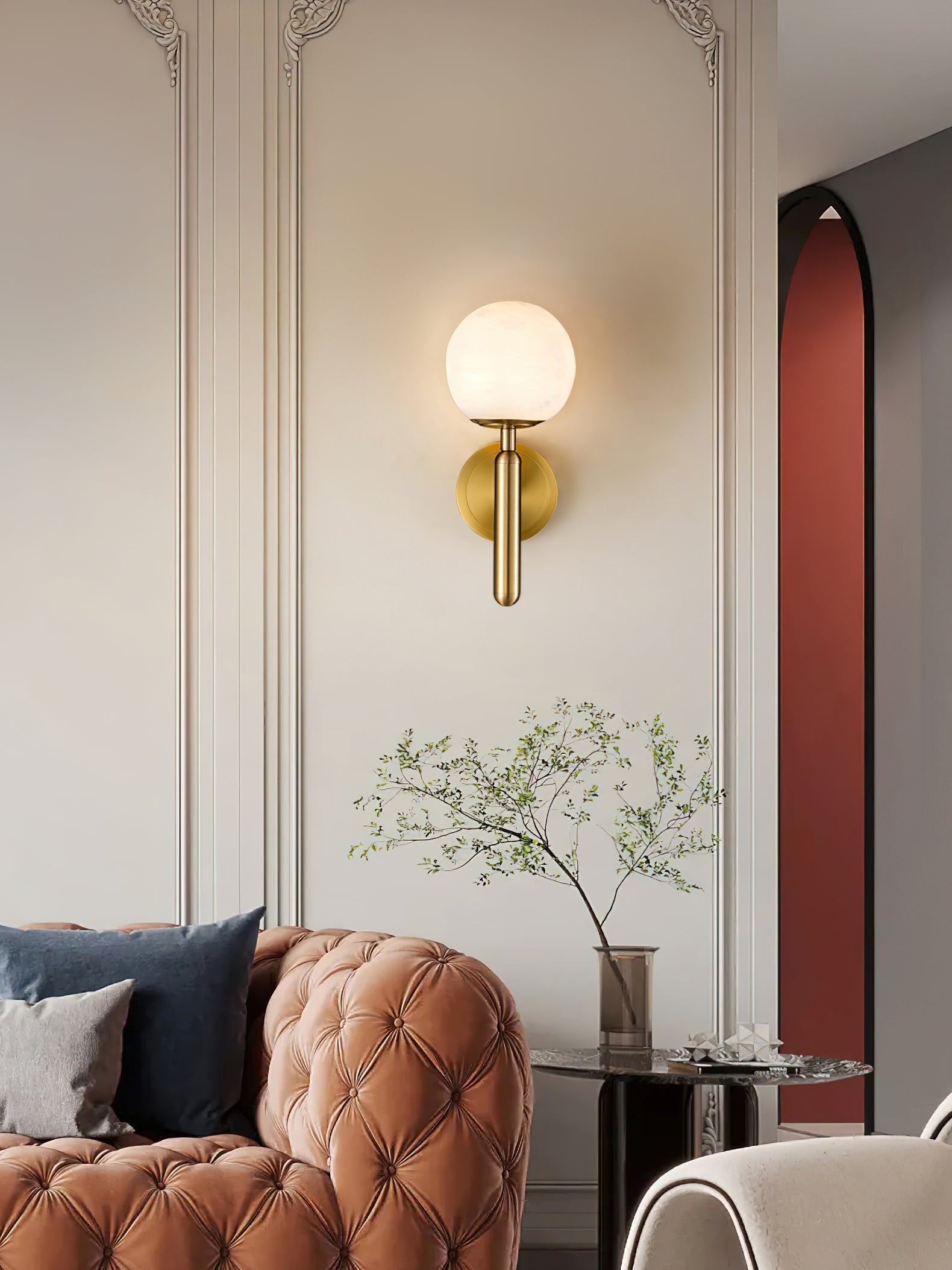 Orlaeila Modern Minimalist Brass Alabaster Wall Lamp - Lamp Copper