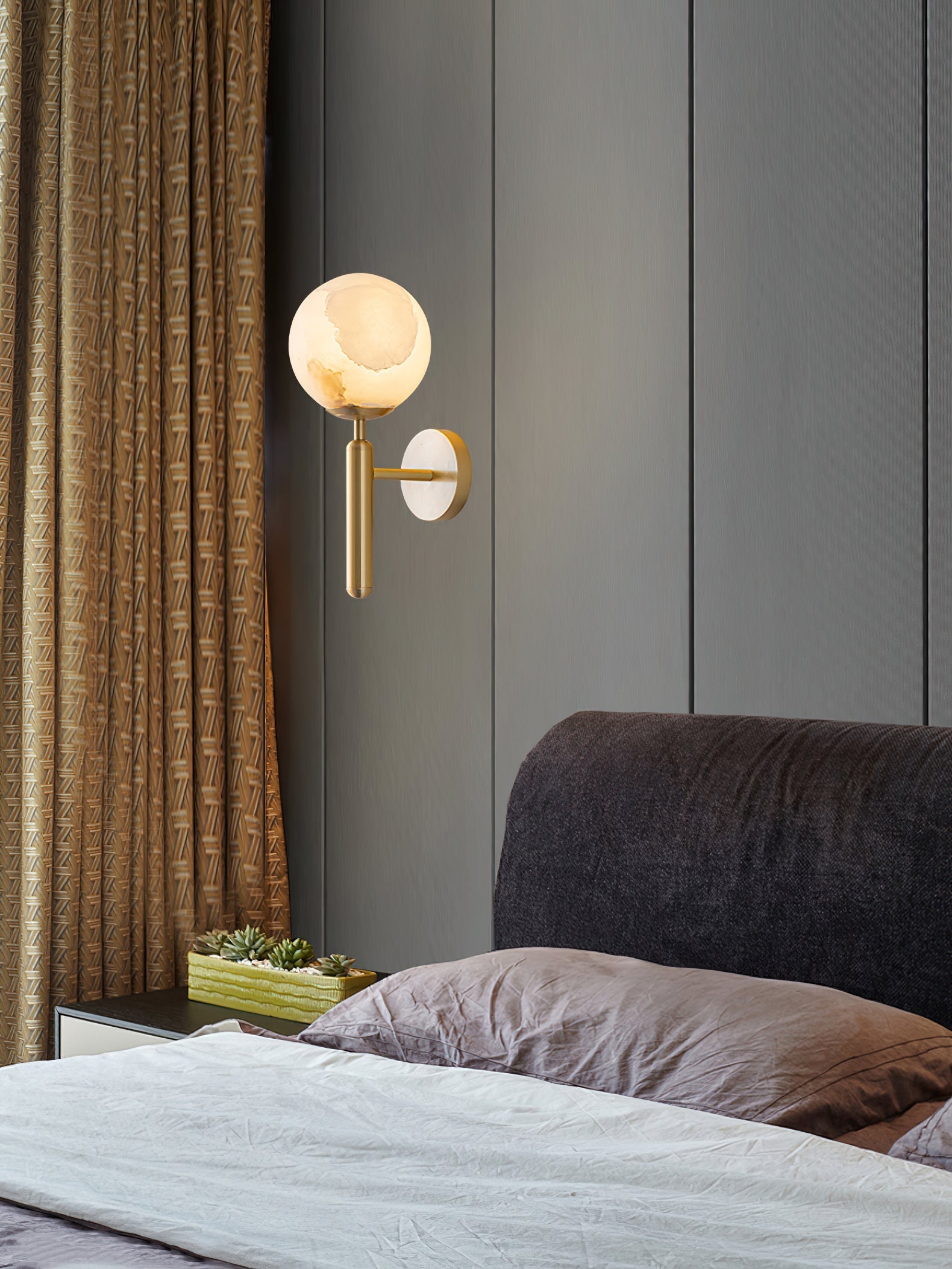 Orlaeila Modern Minimalist Brass Alabaster Wall Lamp - Lamp Copper