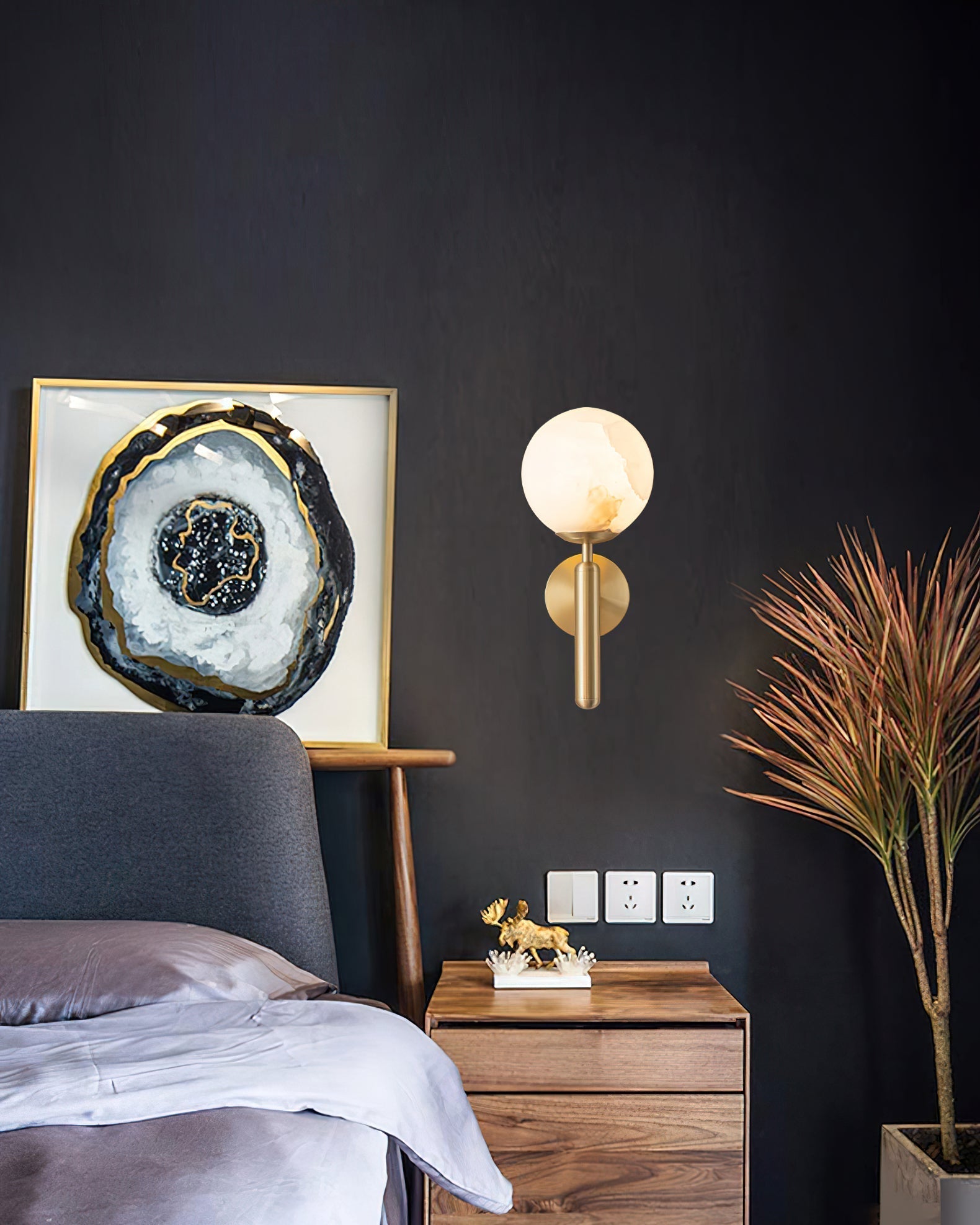 Orlaeila Modern Minimalist Brass Alabaster Wall Lamp - Lamp Copper