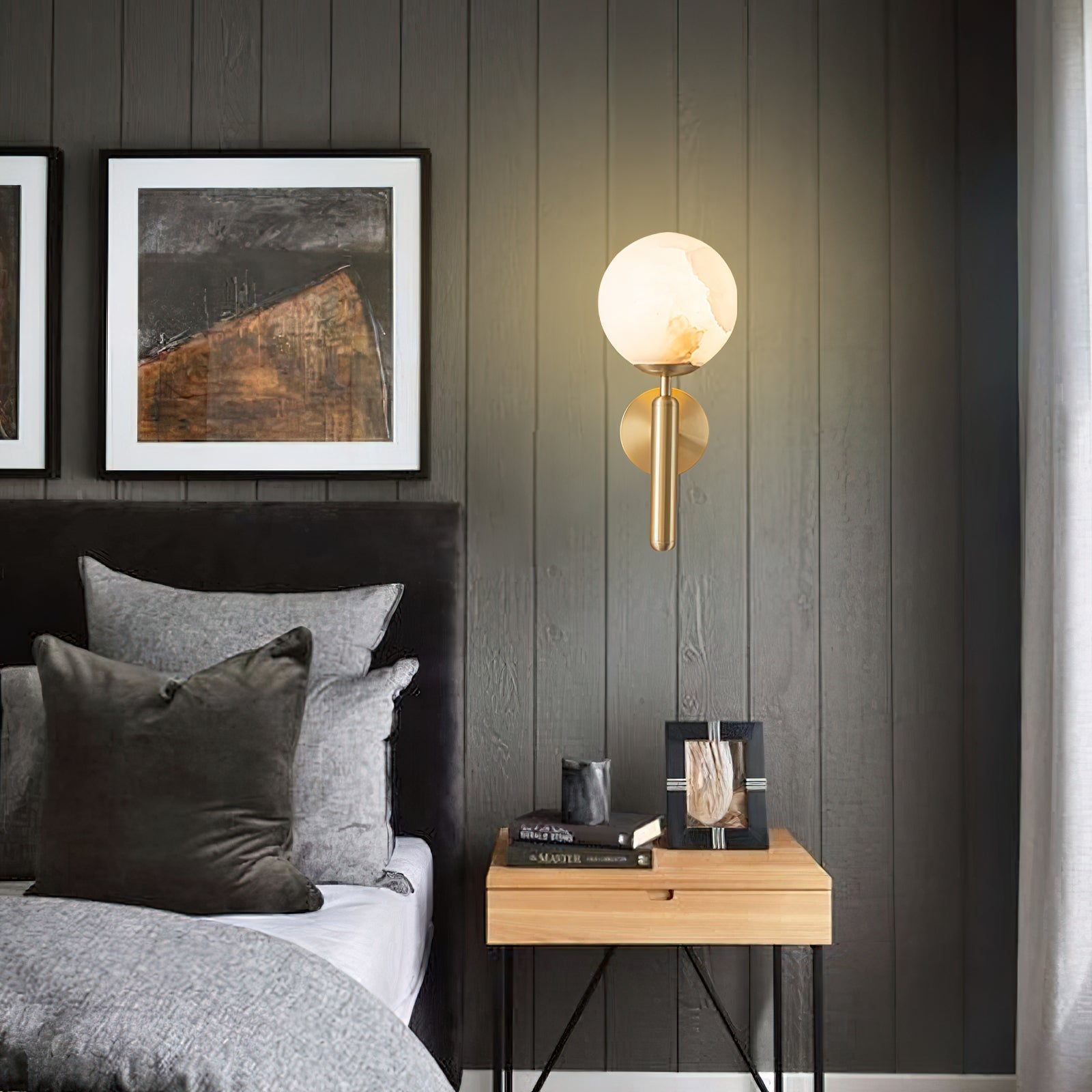 Orlaeila Modern Minimalist Brass Alabaster Wall Lamp - Lamp Copper
