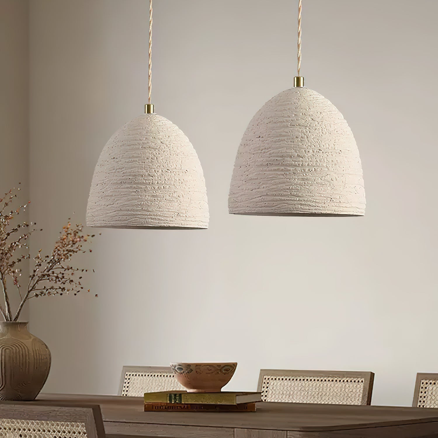Microcement Lampe suspendue avec abat-jour en tissu réglable - Neutralighting