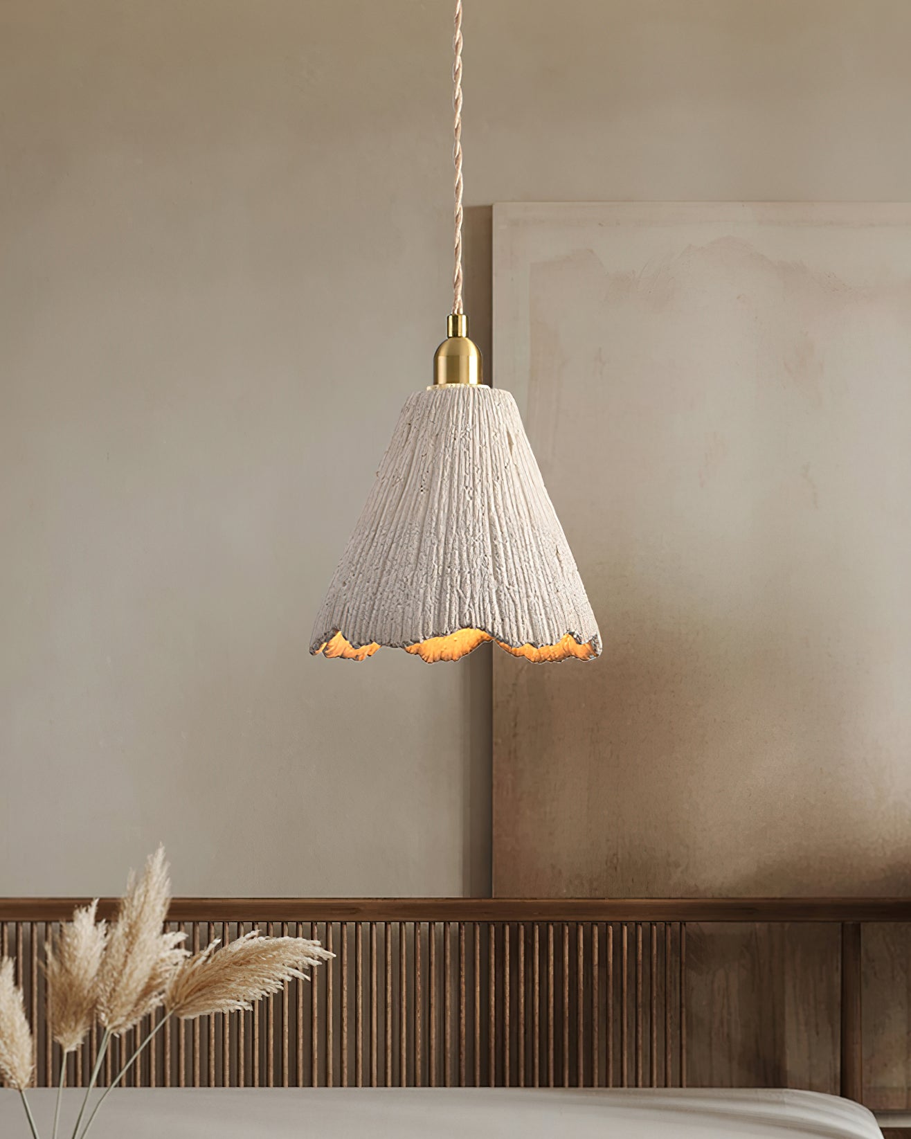 Microcement Lampe suspendue avec abat-jour en tissu réglable - Neutralighting