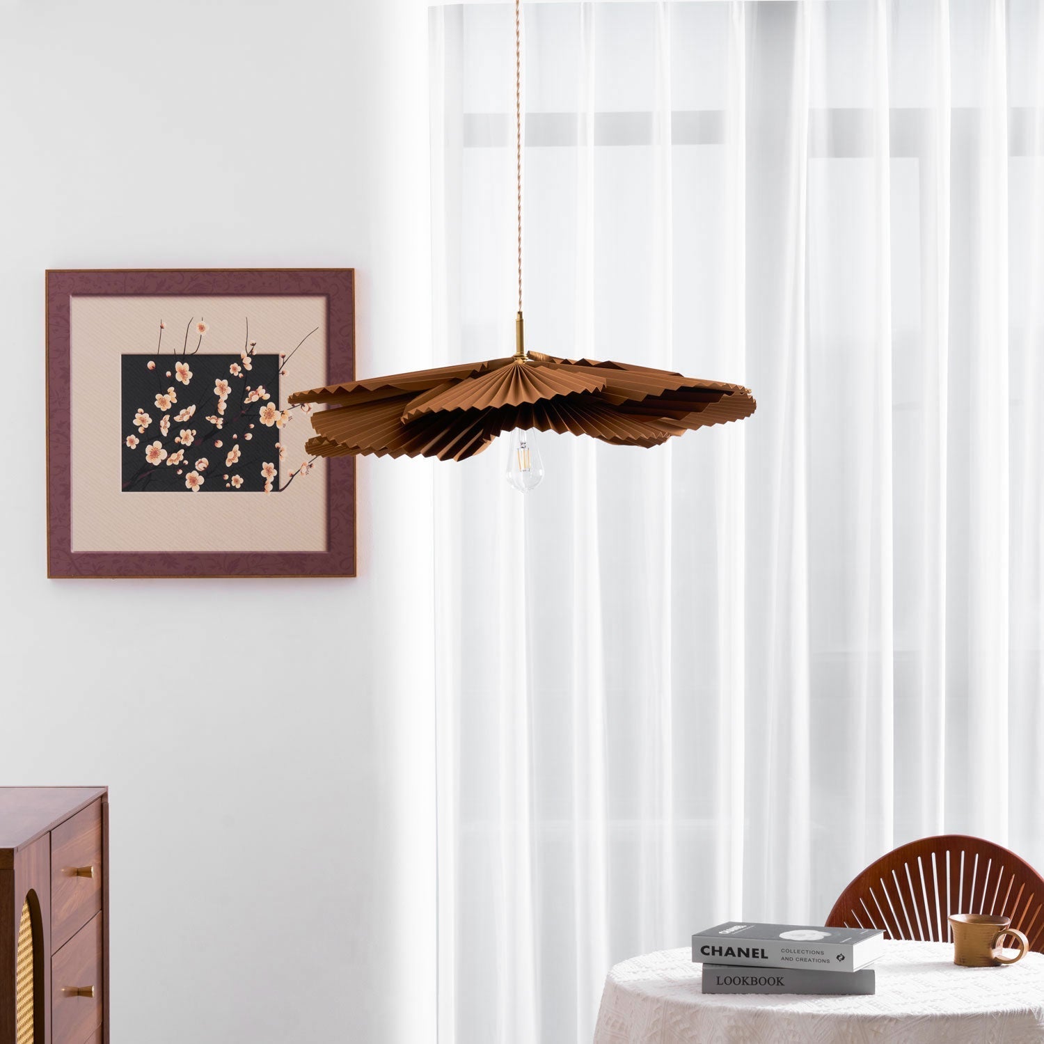 Pendant Lampe Avec Abat-jour Pétale en Papier Kraft Plissé Ambiance Chaleureuse - Neutralighting