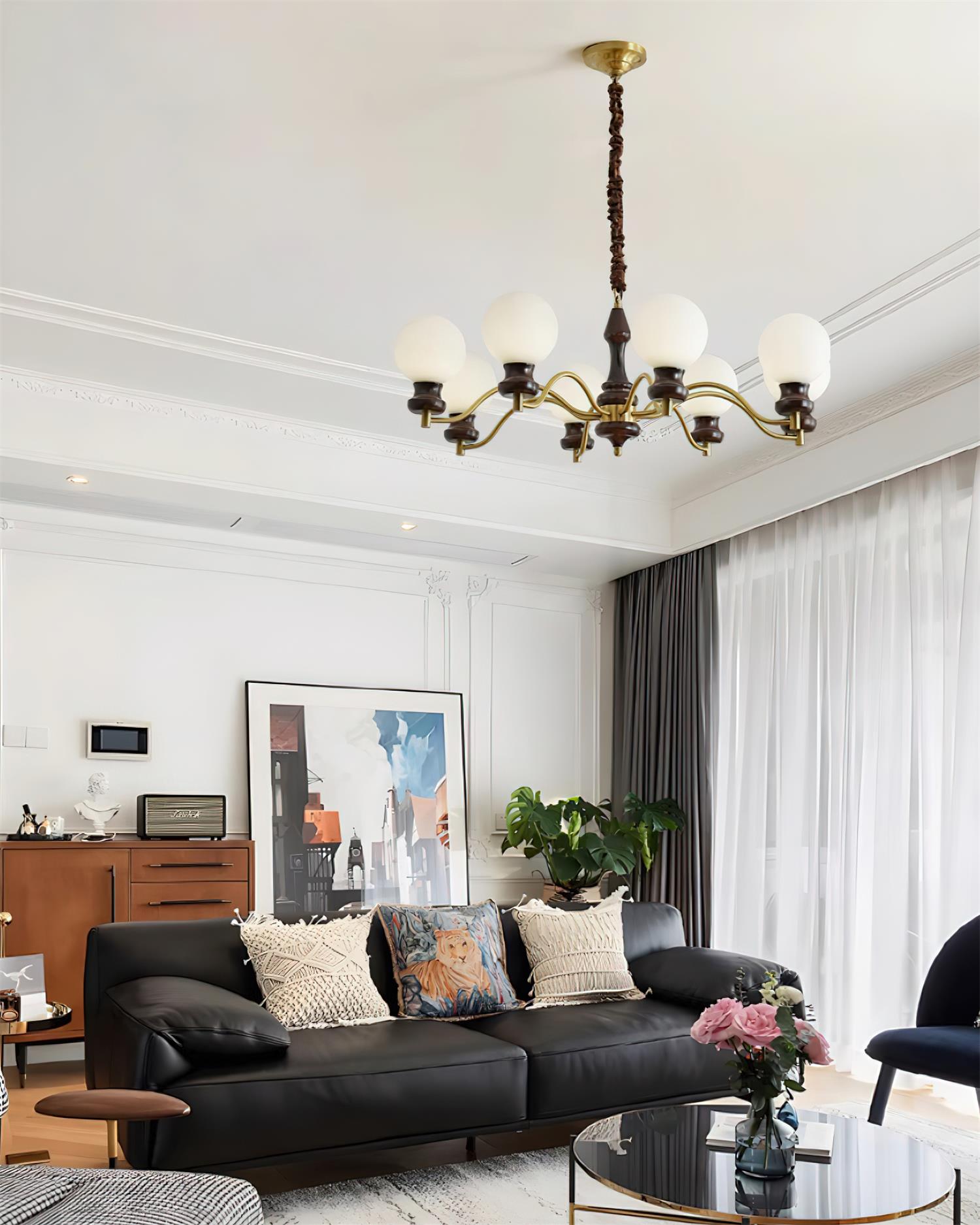Minerva Chandelier Glass Wood Vintage - Letslighting