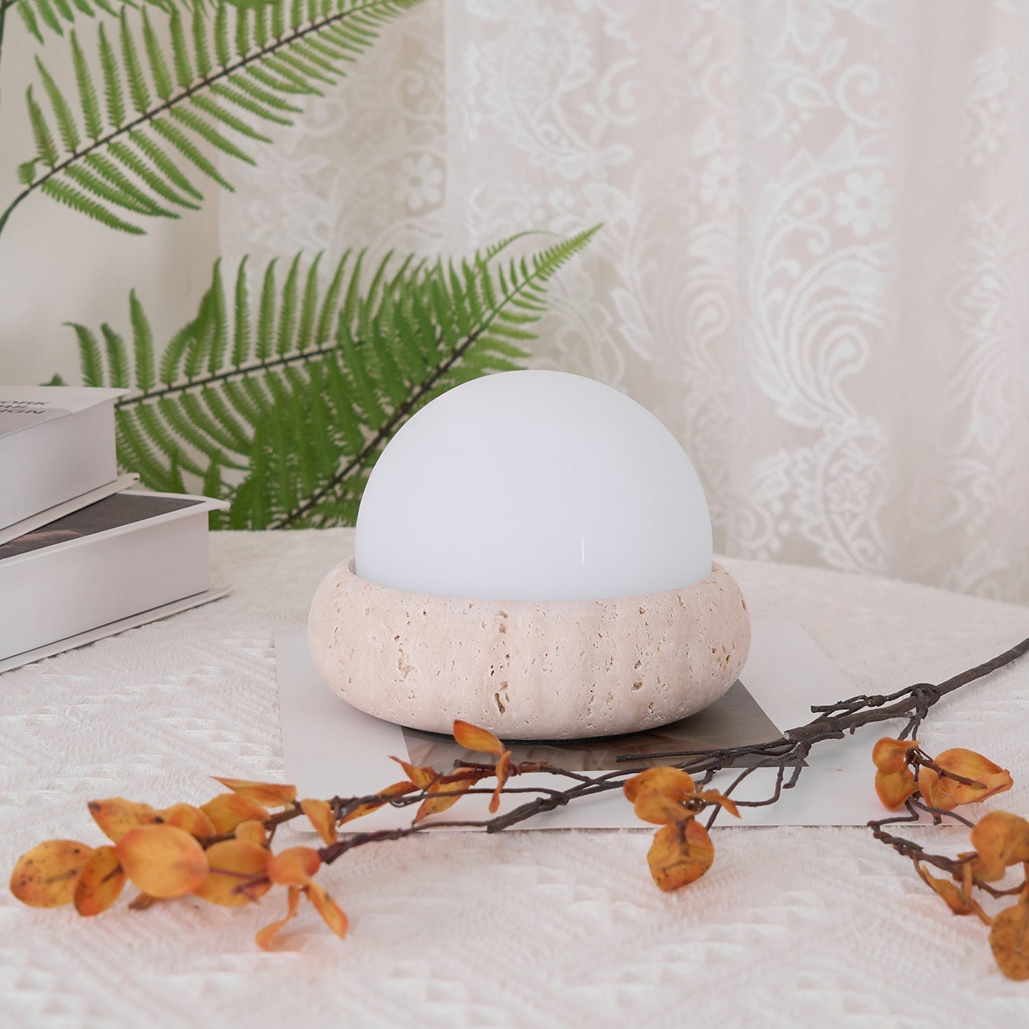 Riita Lampe de Table Mini Globe en Travertin Maga - Neutralighting