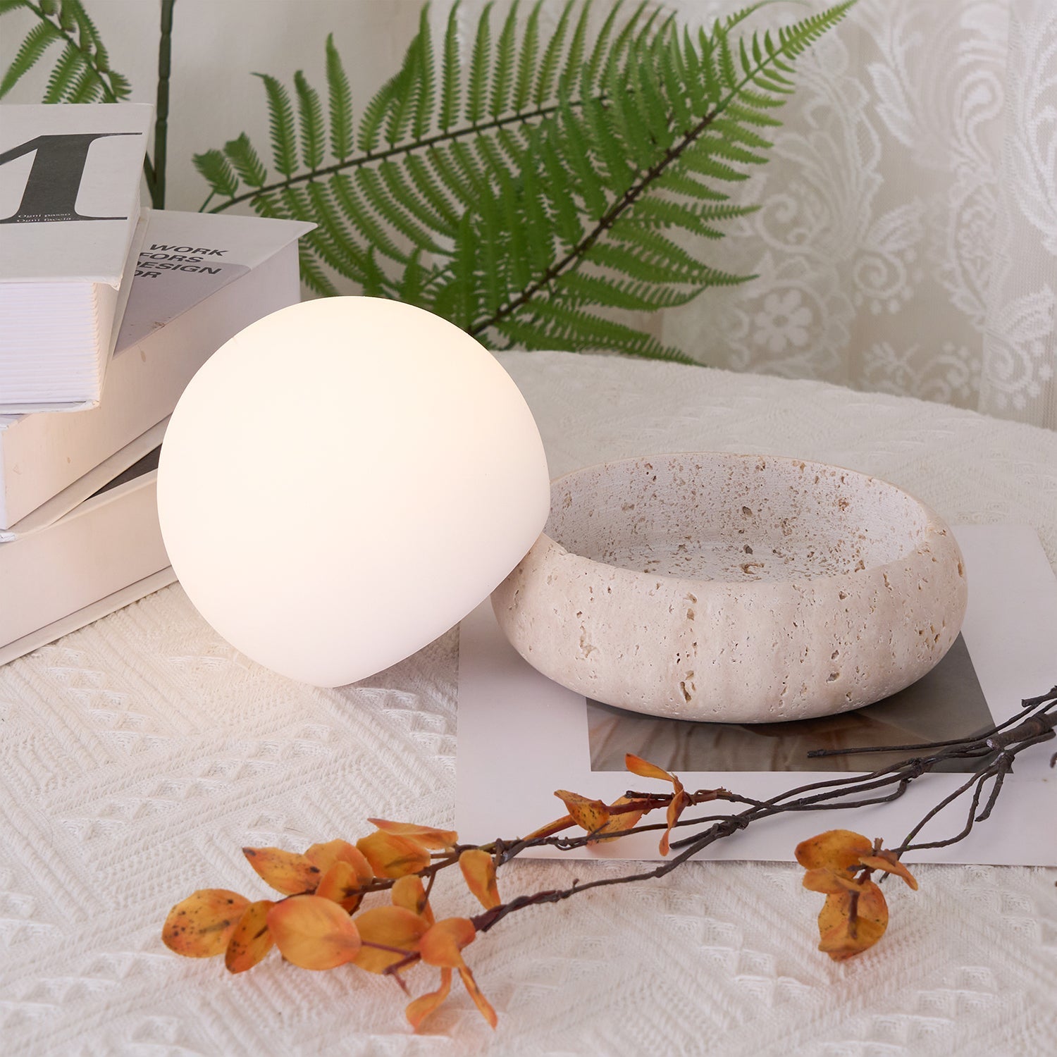 Riita Lampe de Table Mini Globe en Travertin Maga - Neutralighting