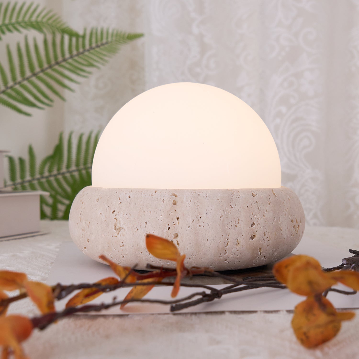 Riita Lampe de Table Mini Globe en Travertin Maga - Neutralighting