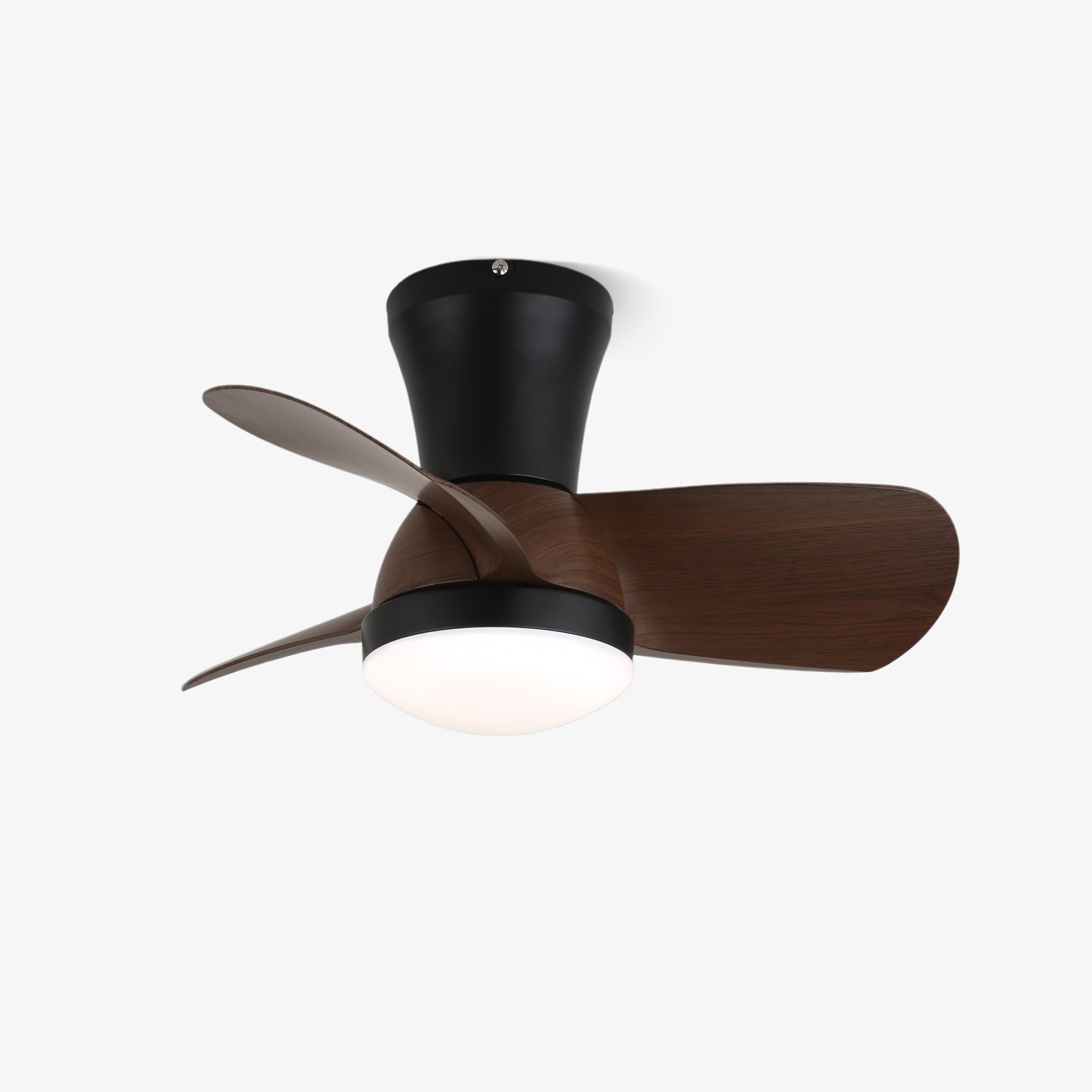 Ventilateur de plafond moderne Avelo en bois avec lumière, vue de face