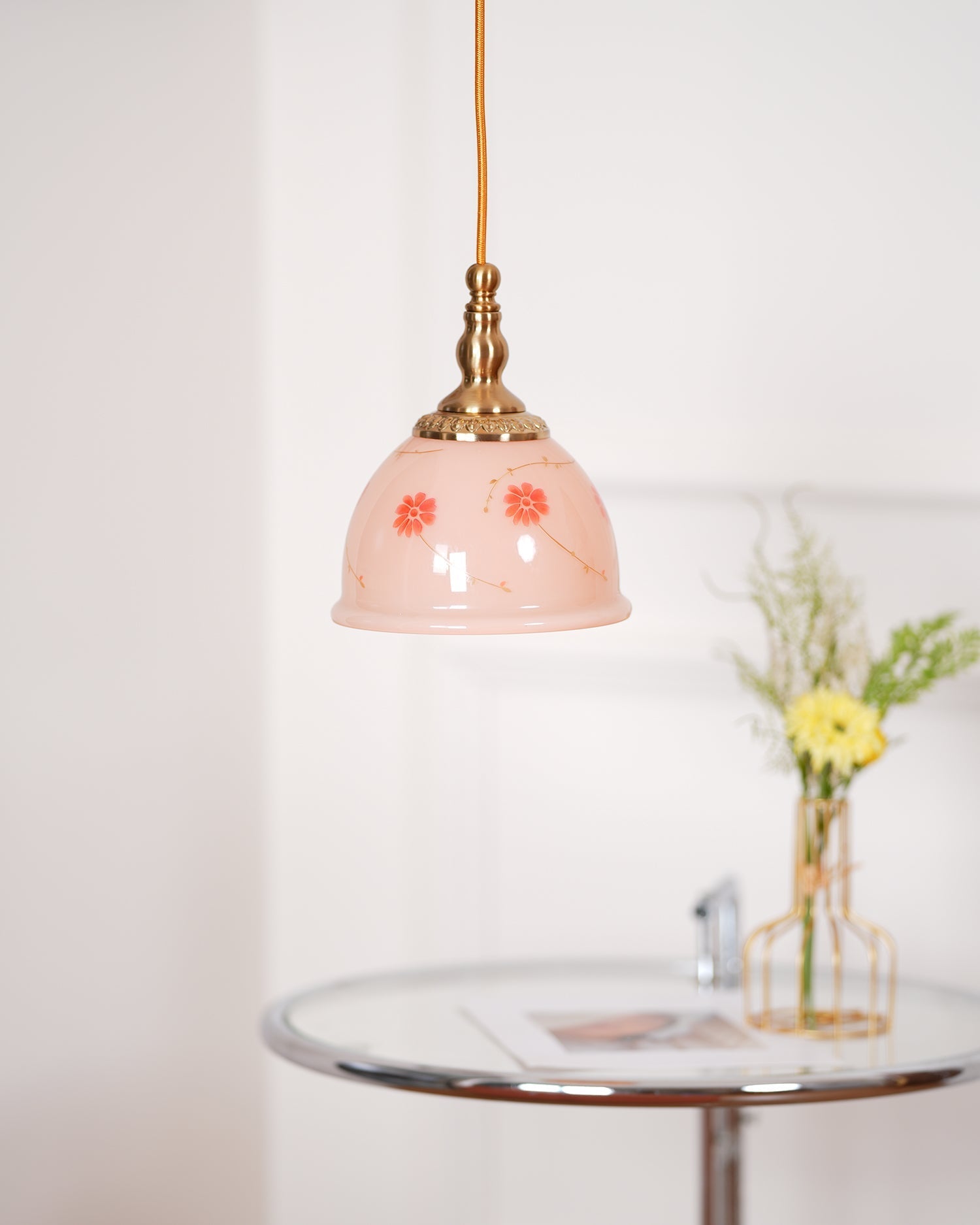 Suspension Laiton Verre Floral Modèle Dôme Ombre Ancien - Neutralighting
