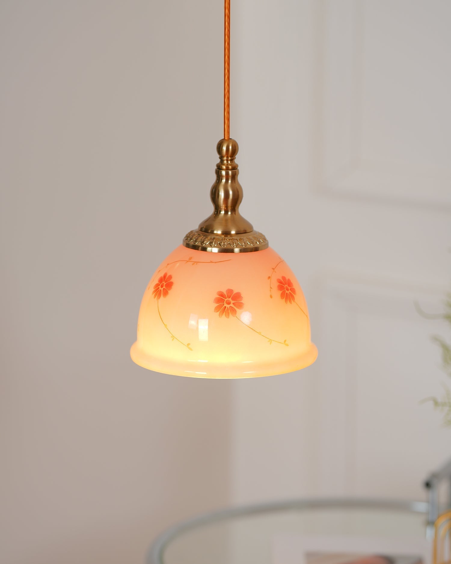 Suspension Laiton Verre Floral Modèle Dôme Ombre Ancien - Neutralighting
