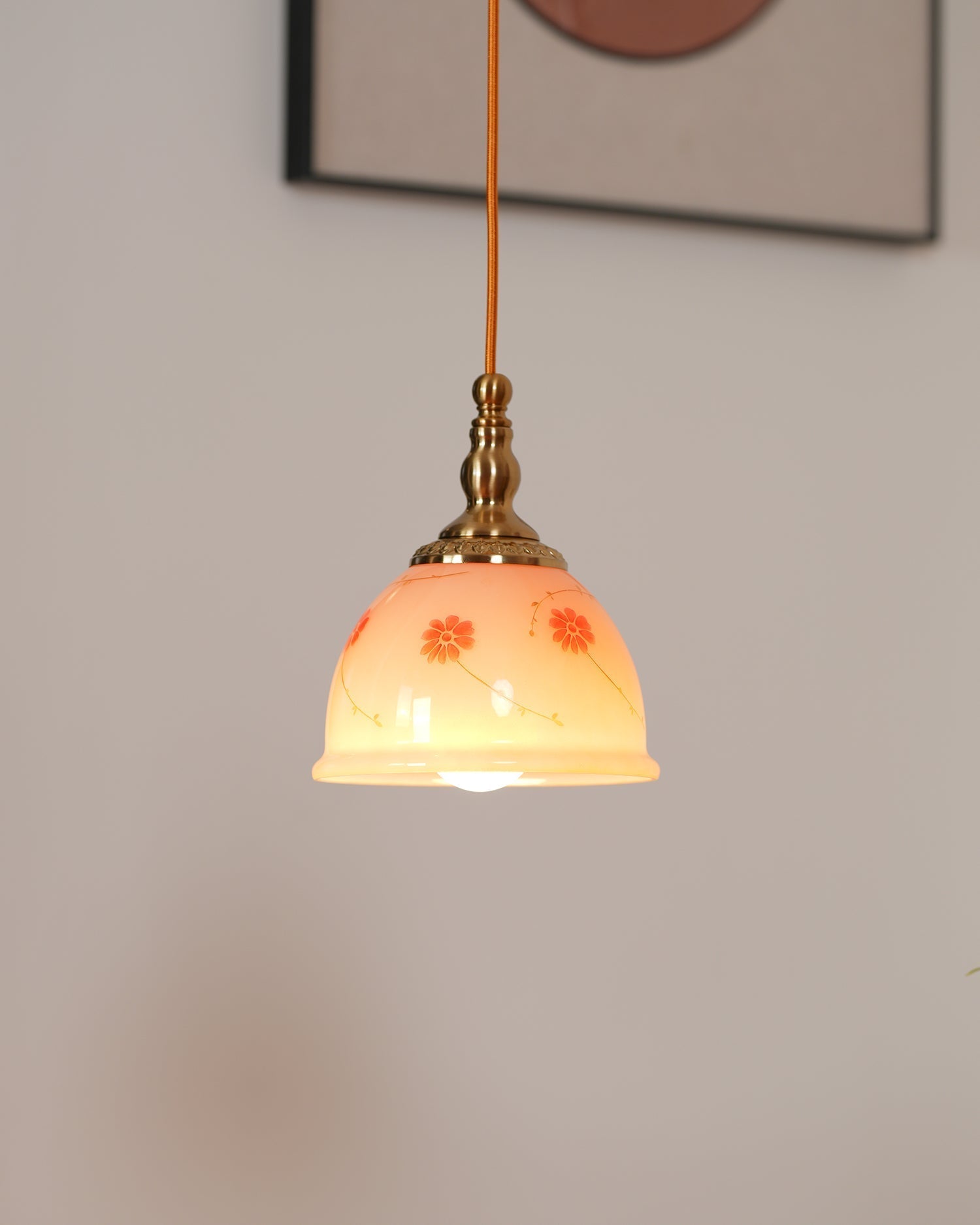 Suspension Laiton Verre Floral Modèle Dôme Ombre Ancien - Neutralighting