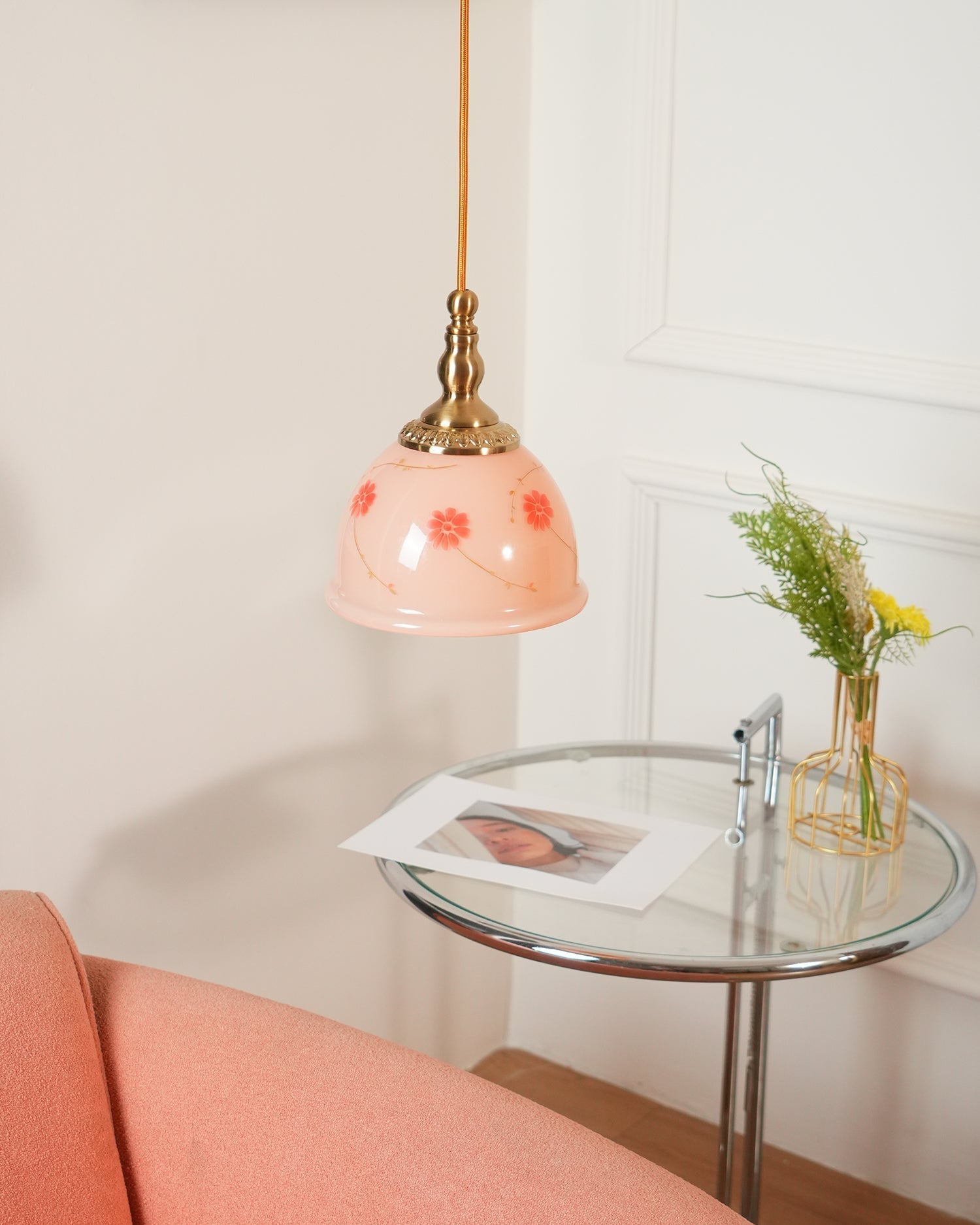 Suspension Laiton Verre Floral Modèle Dôme Ombre Ancien - Neutralighting