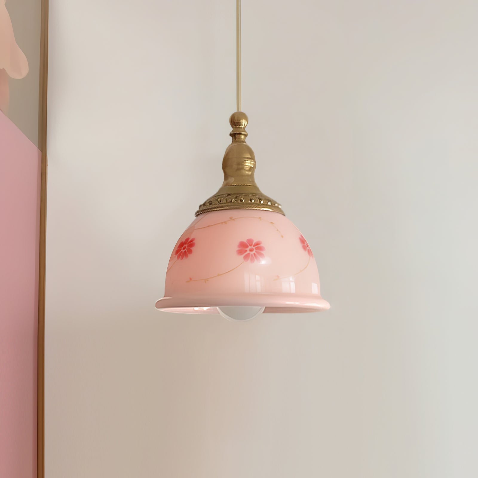 Suspension Laiton Verre Floral Modèle Dôme Ombre Ancien - Neutralighting