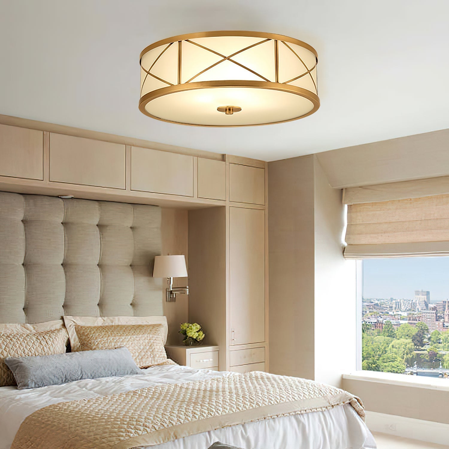 Vovene Modern Minimalist Brass Glass Ceiling Light - Lamp Copper