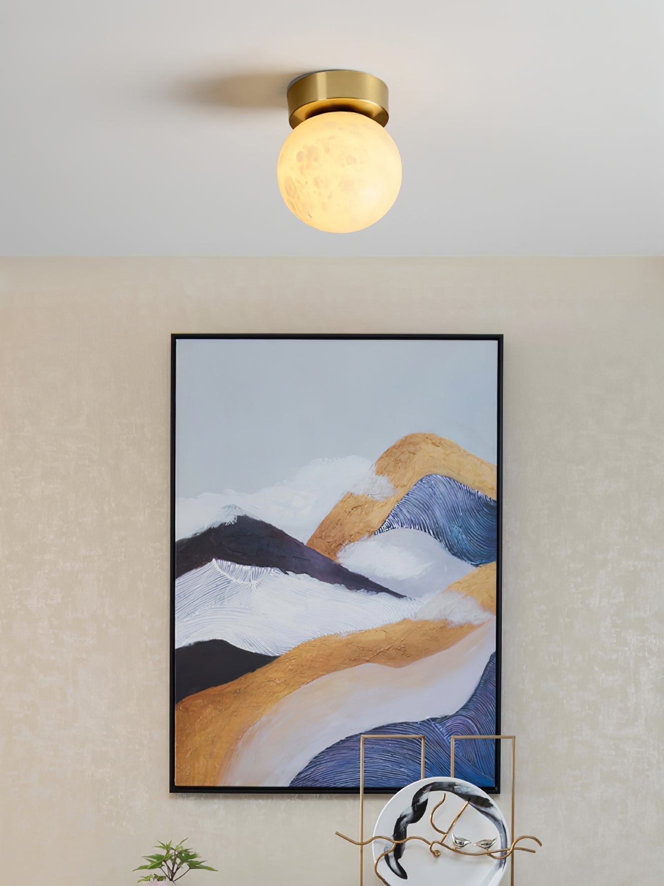 Otheyra Globe Brass Alabaster Ceiling Light - Letslighting