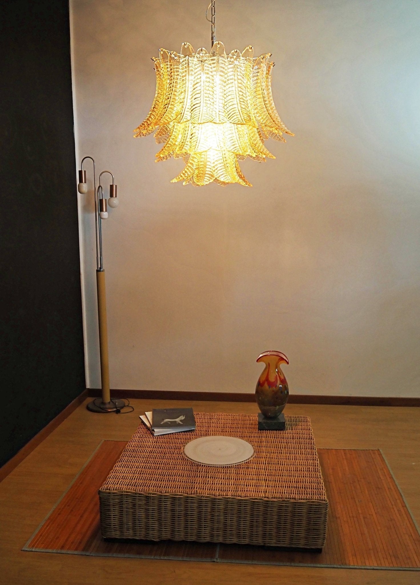 Aurora Chandelier Amber Leaf Glass Layered Venetian Elegance - Letslighting