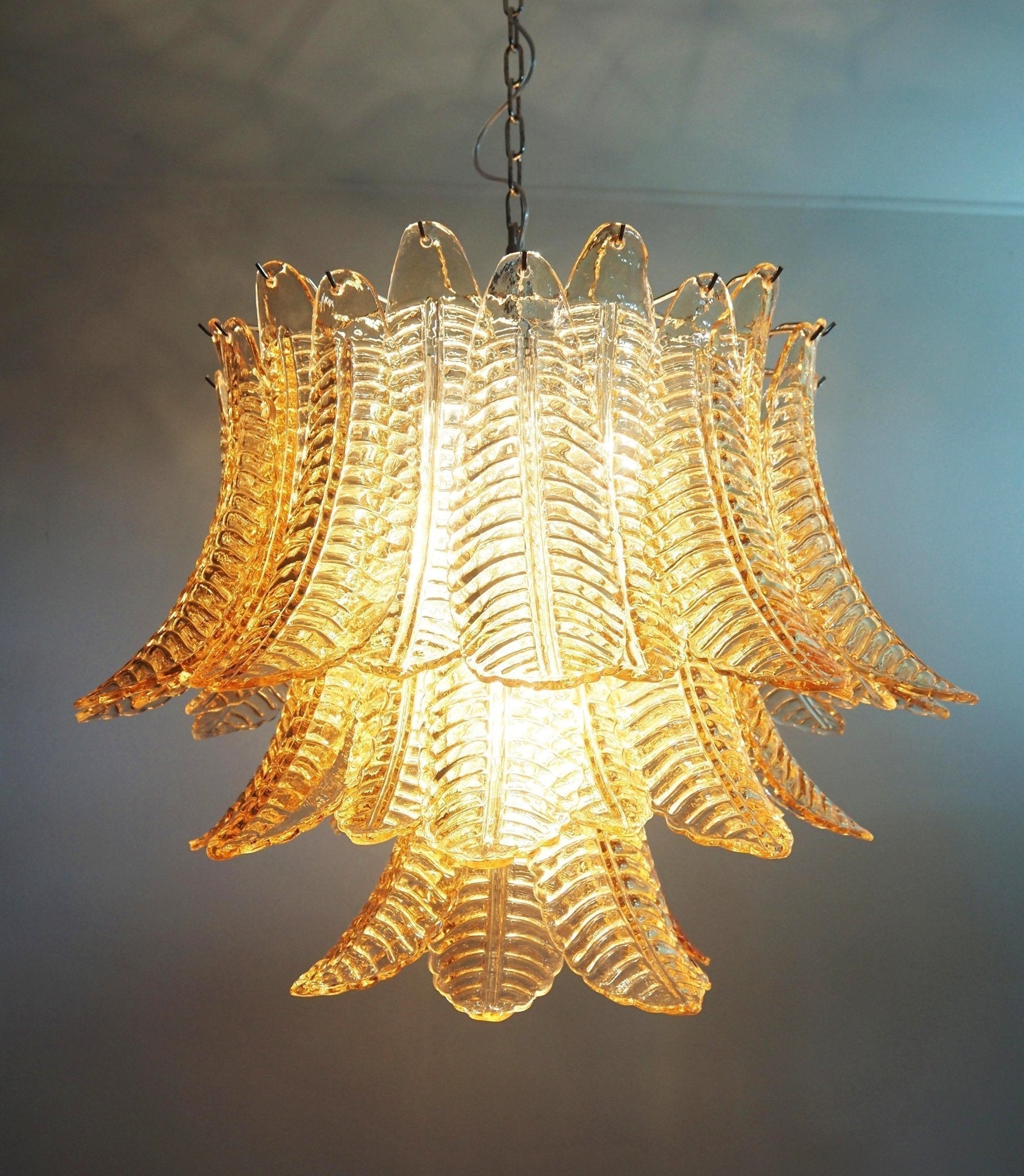 Aurora Chandelier Amber Leaf Glass Layered Venetian Elegance - Letslighting