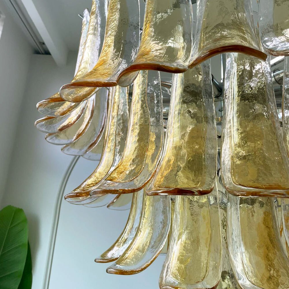 Aurora Chandelier Amber Petals Murano Glass Layered Lotus - Letslighting