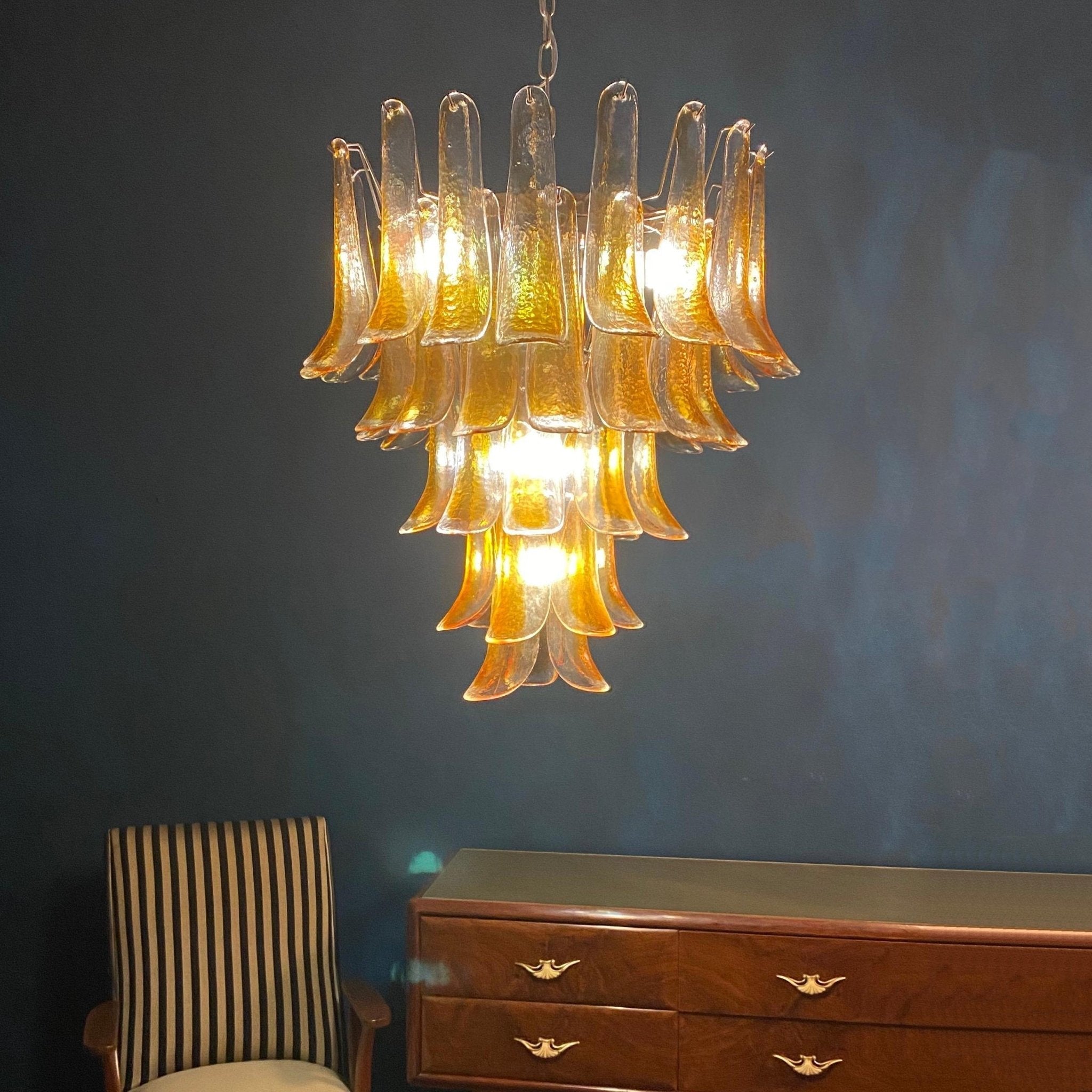 Aurora Chandelier Amber Petals Murano Glass Layered Lotus - Letslighting