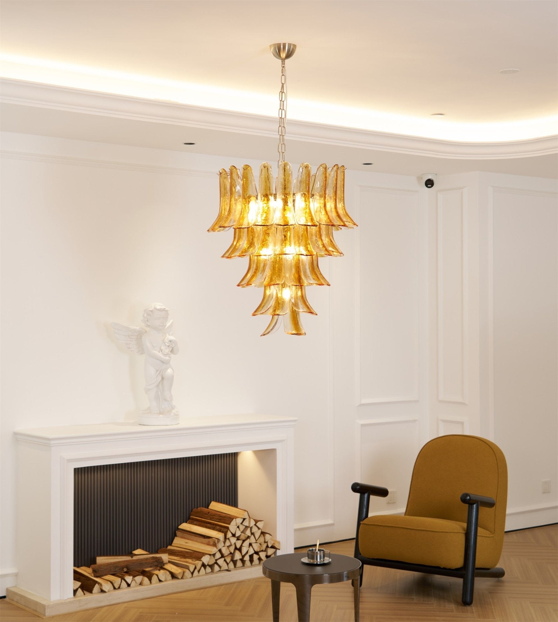 Aurora Chandelier Amber Lily Murano Glass Layered Centerpiece - Letslighting
