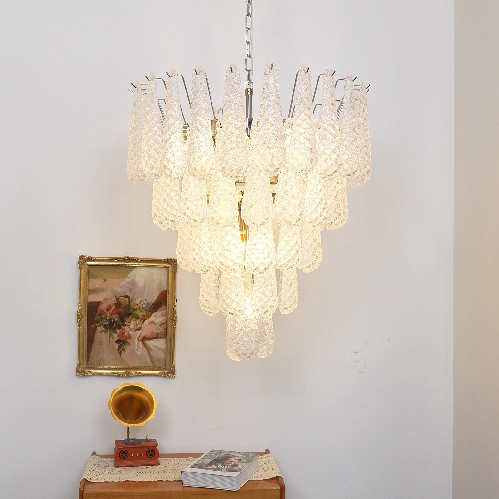 Aurora Chandelier Clear Murano Glass Dewdrop Layered - Letslighting