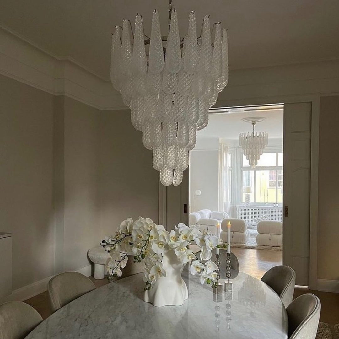 Aurora Chandelier Clear Murano Glass Dewdrop Layered - Letslighting