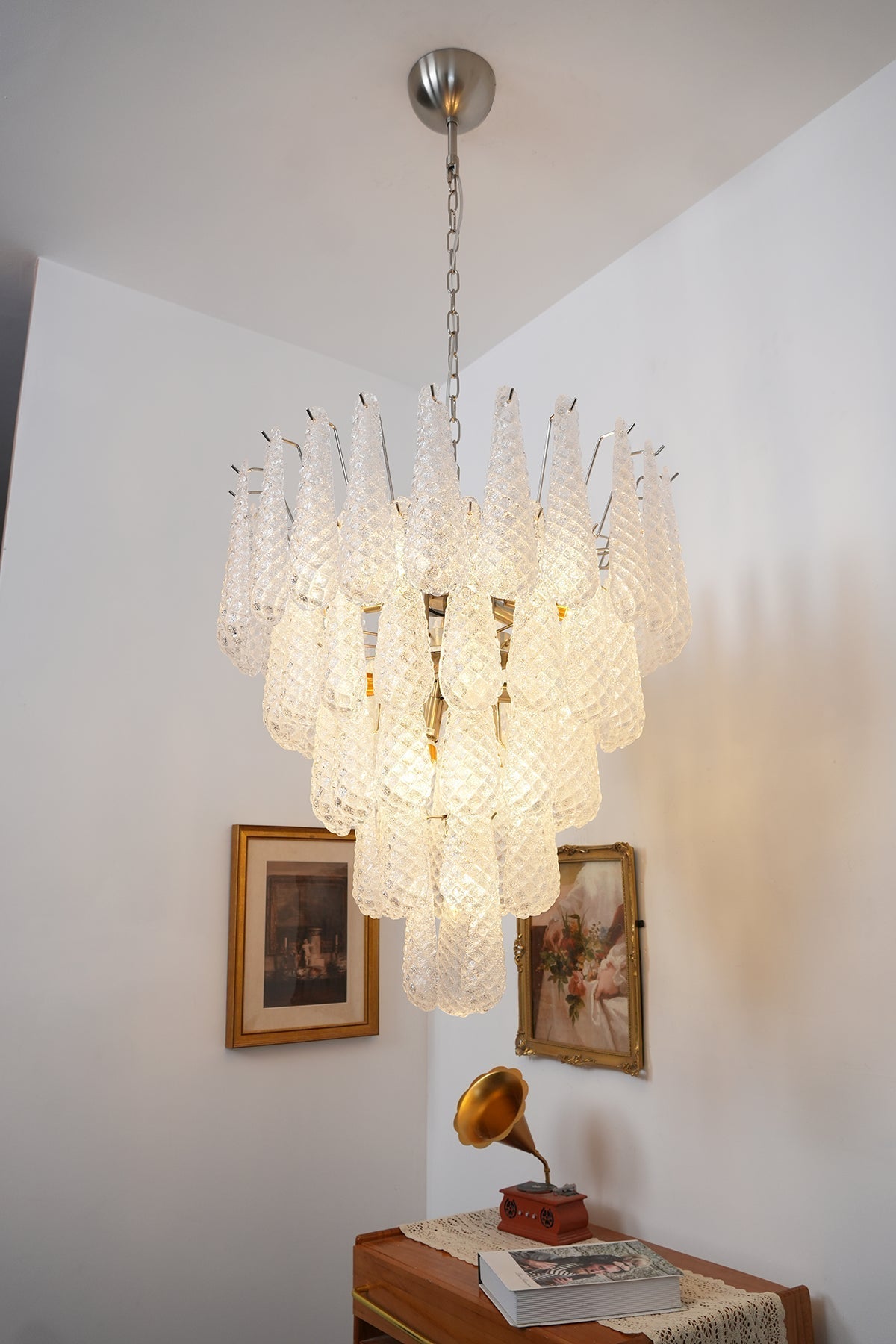 Aurora Chandelier Clear Murano Glass Dewdrop Layered - Letslighting