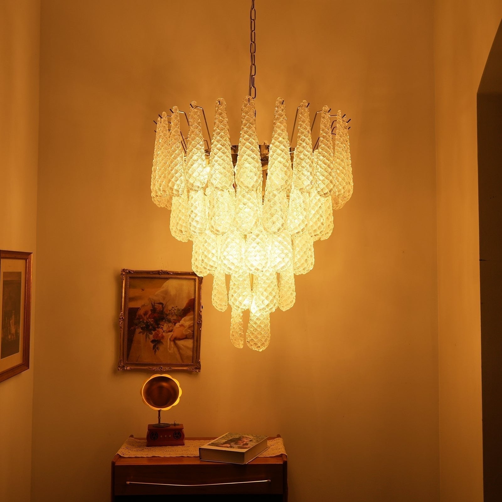 Aurora Chandelier Clear Murano Glass Dewdrop Layered - Letslighting