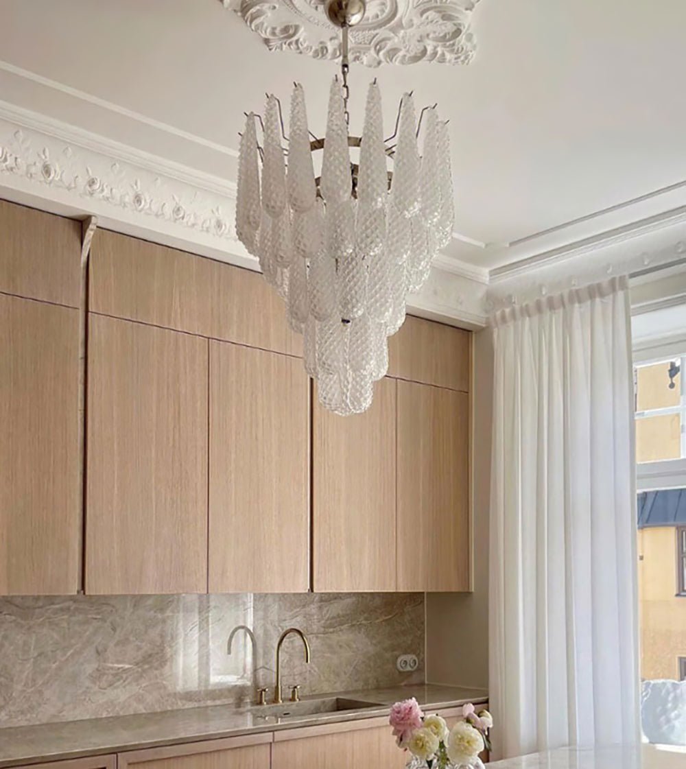 Aurora Chandelier Clear Droplets Murano Glass Waterfall Diamond - Letslighting