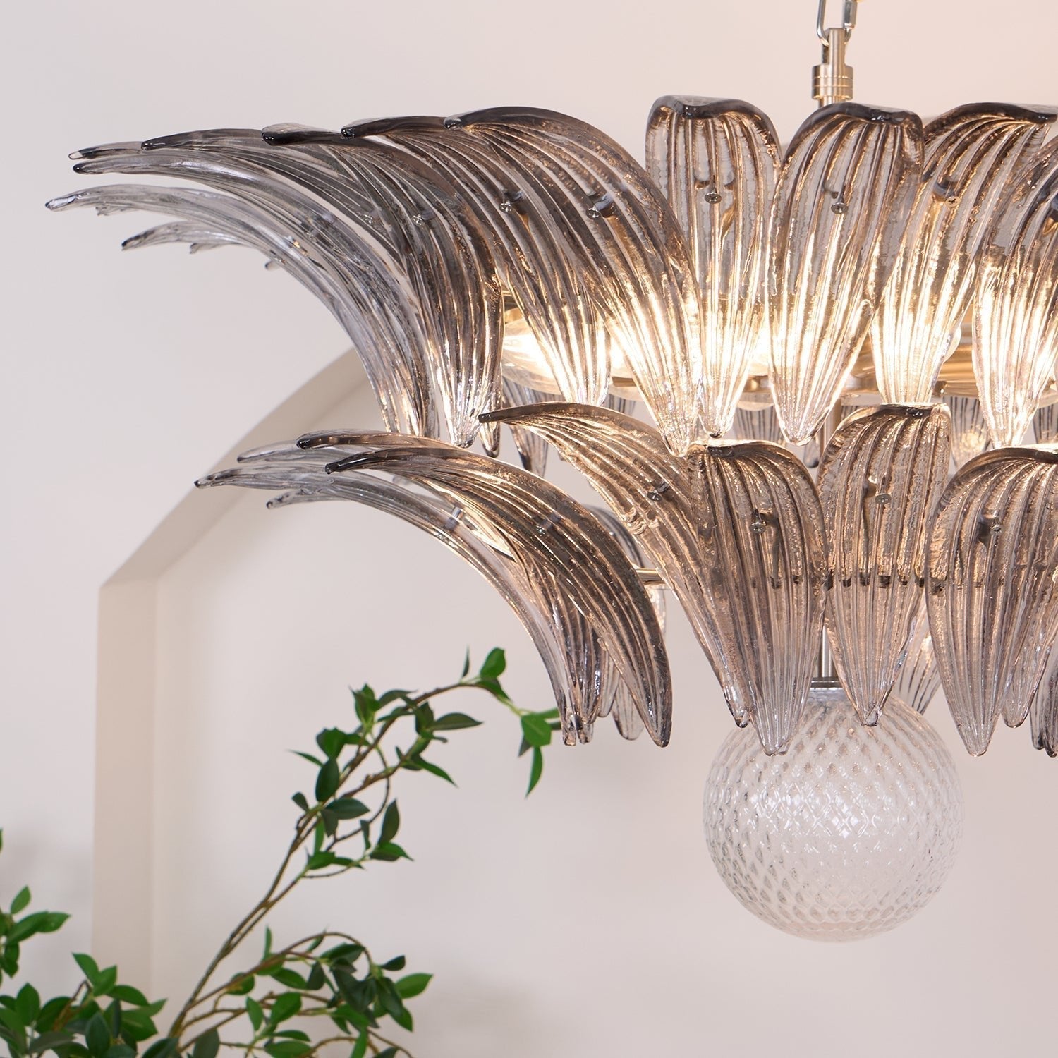 Aurora Chandelier Palmette Clear Murano Glass Leaf Layered - Letslighting
