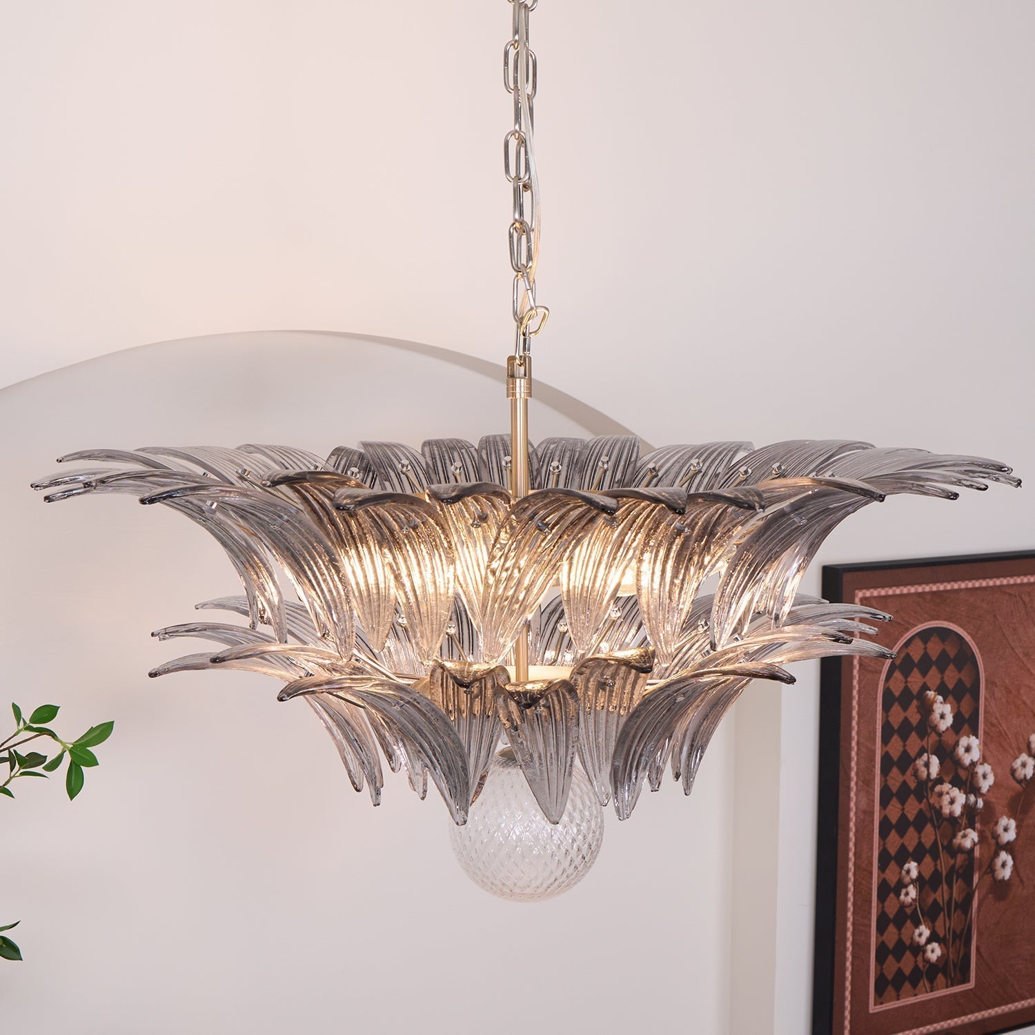Aurora Chandelier Palmette Clear Murano Glass Leaf Layered - Letslighting