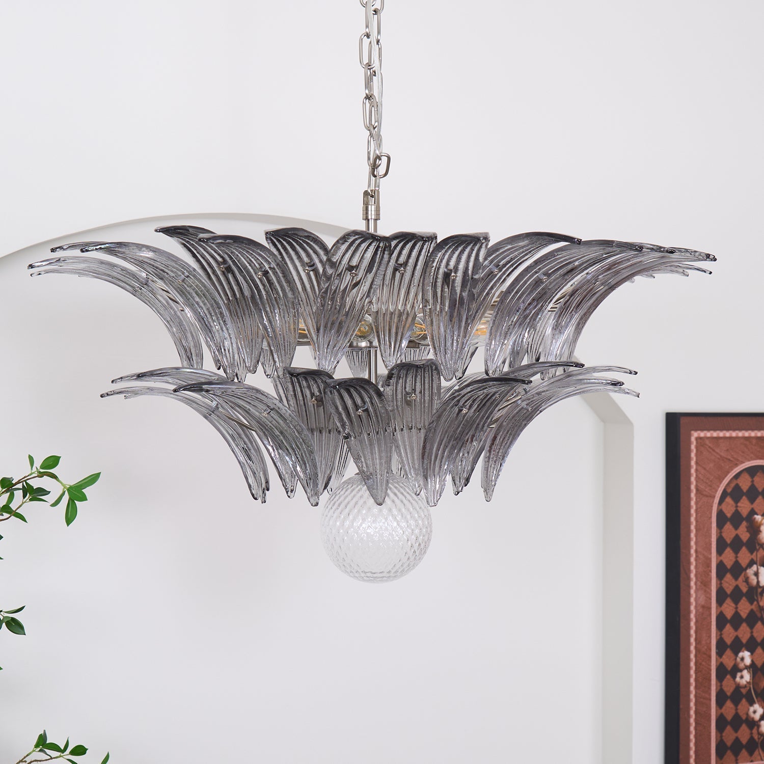 Aurora Chandelier Palmette Clear Murano Glass Leaf Layered - Letslighting