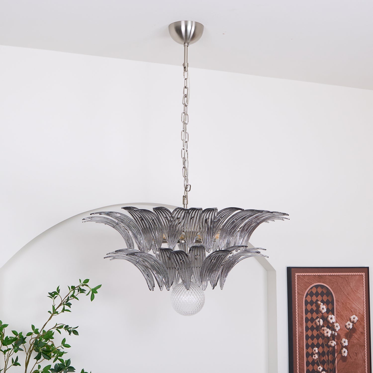 Aurora Chandelier Palmette Clear Murano Glass Leaf Layered - Letslighting