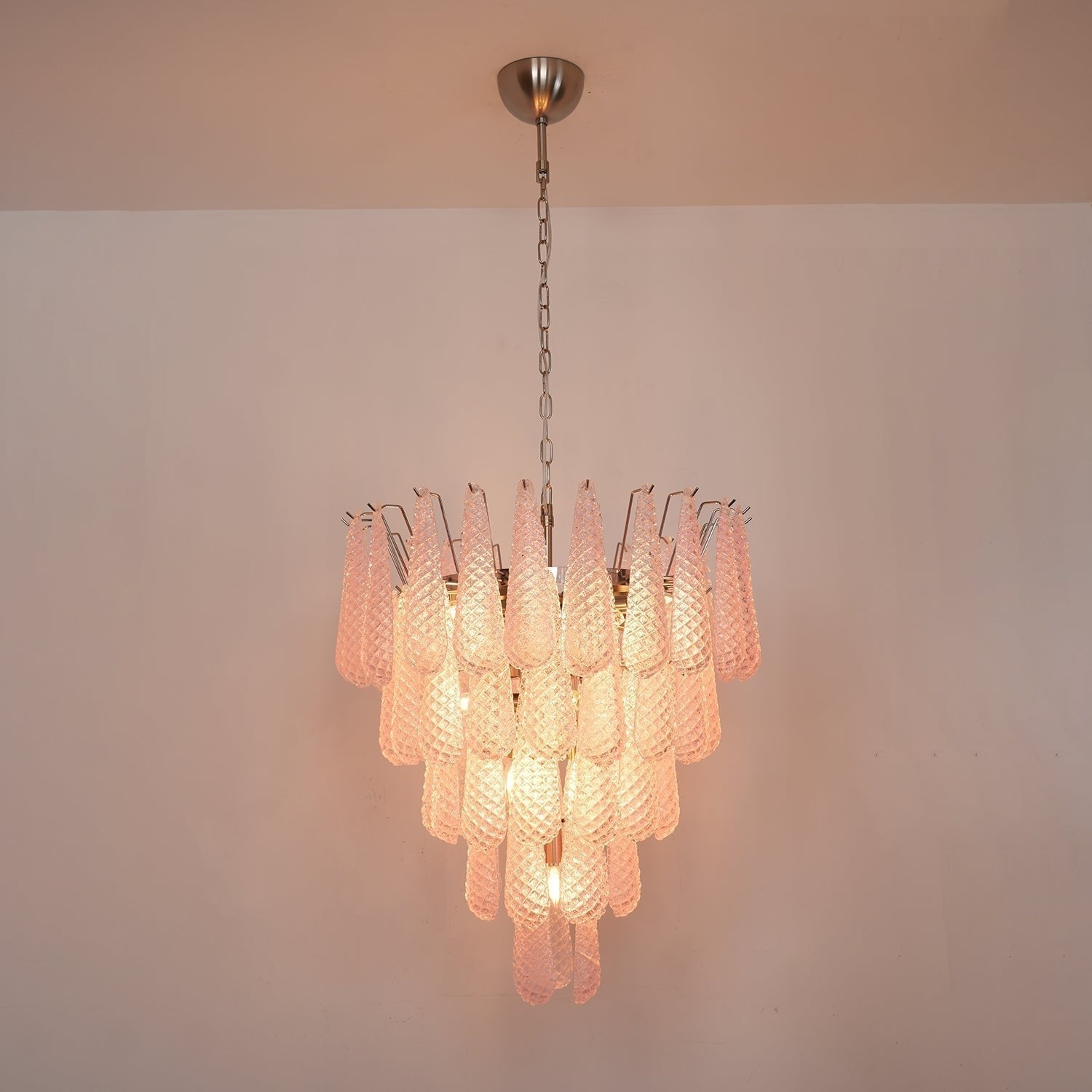 Aurora Chandelier Pink Droplet Murano Glass Diamond Pattern Waterfall - Letslighting